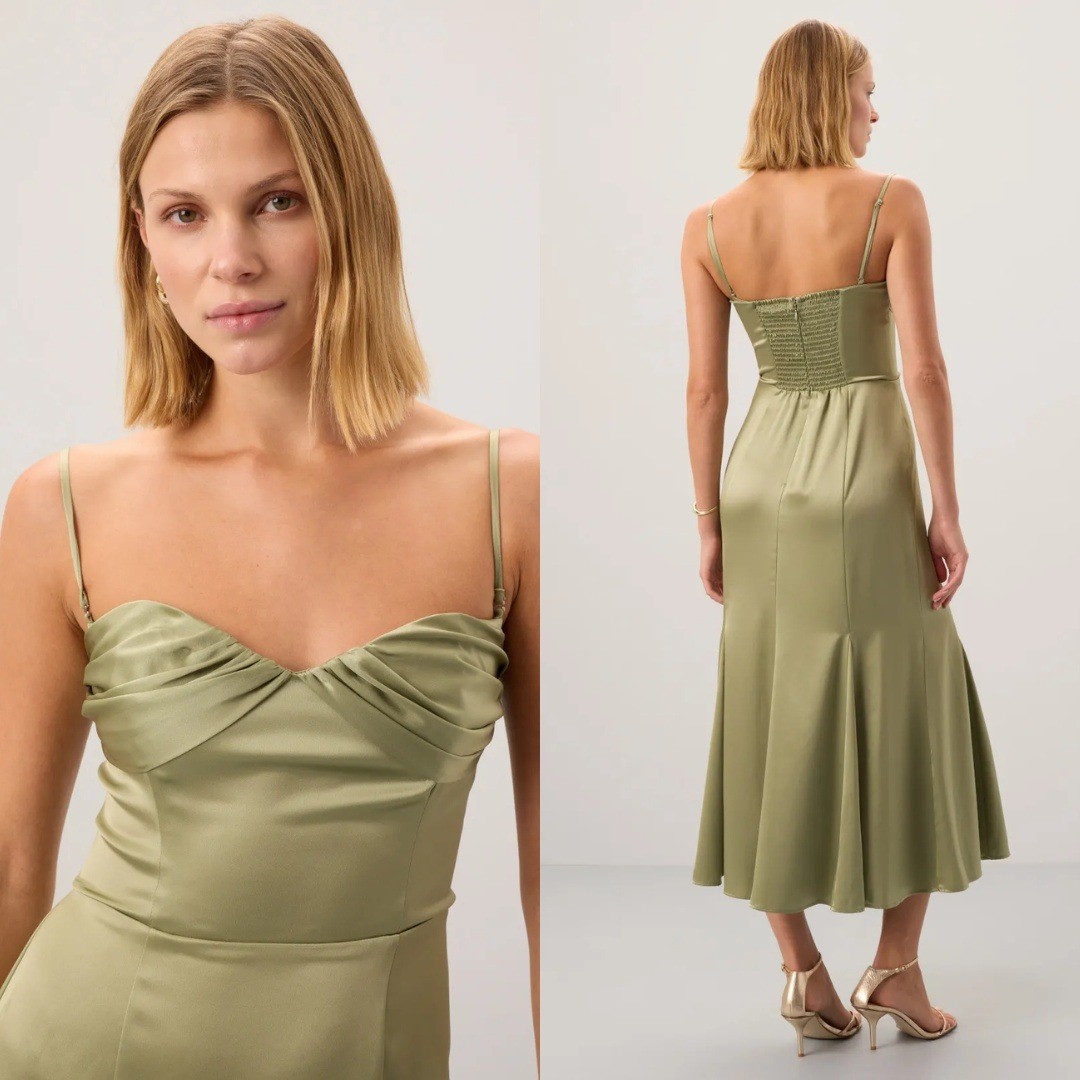 Reformation | NWT Hensley Satin Midi Dress in Artichoke Green Size 2