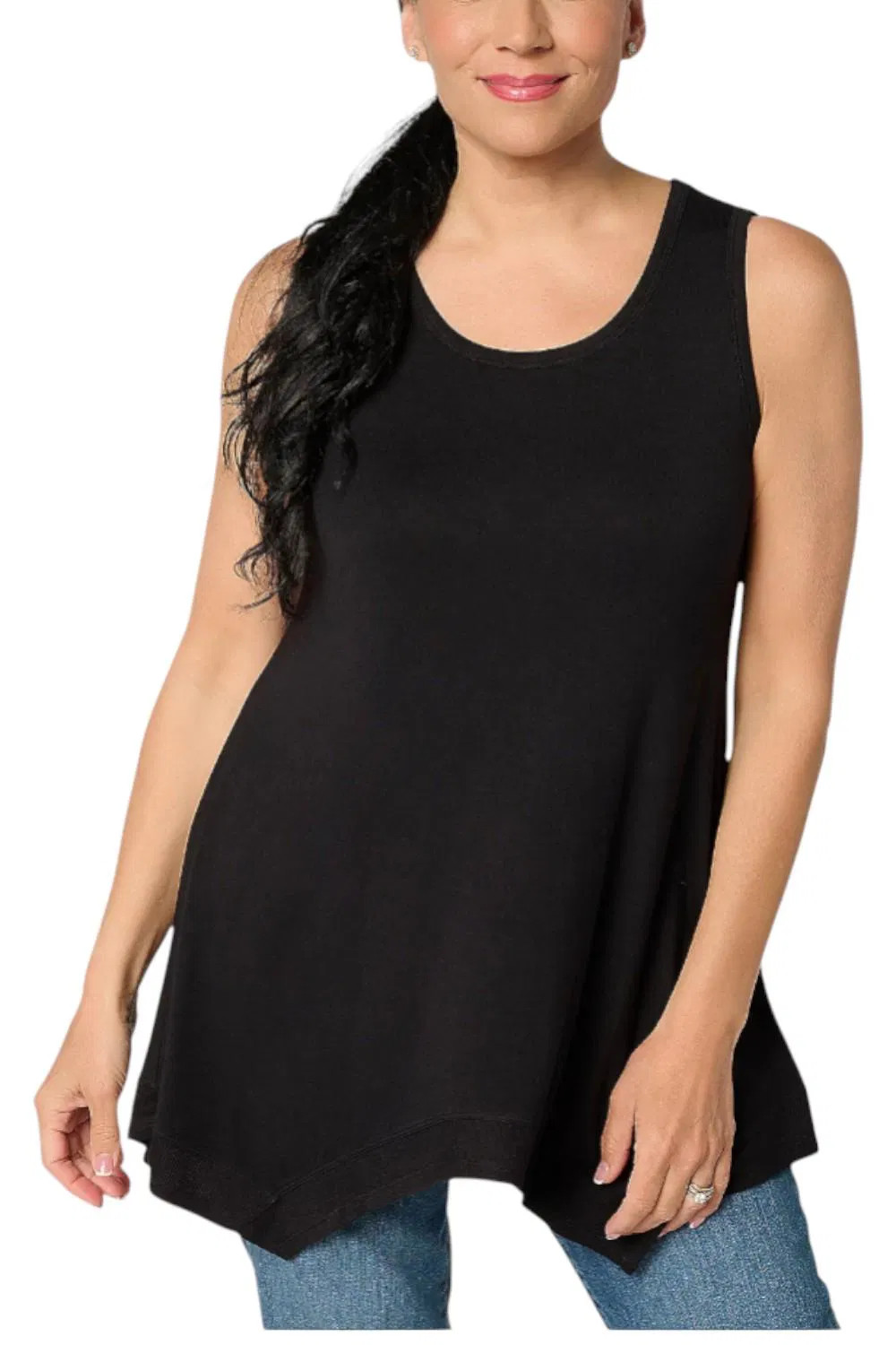 LOGO Layers by Lori Goldstein Women’s Hankerchief Hem Tank Black