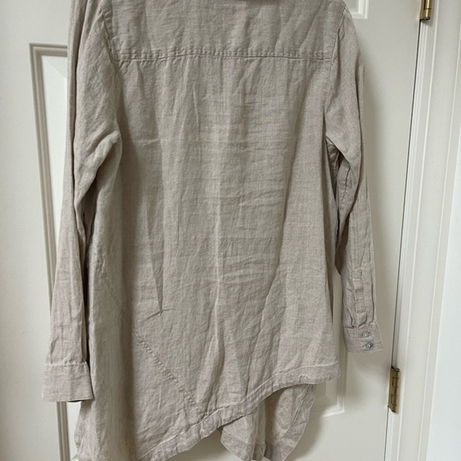 J. Jill Love Linen Neutral Asymmetrical Split Neck Tunic Blouse Top