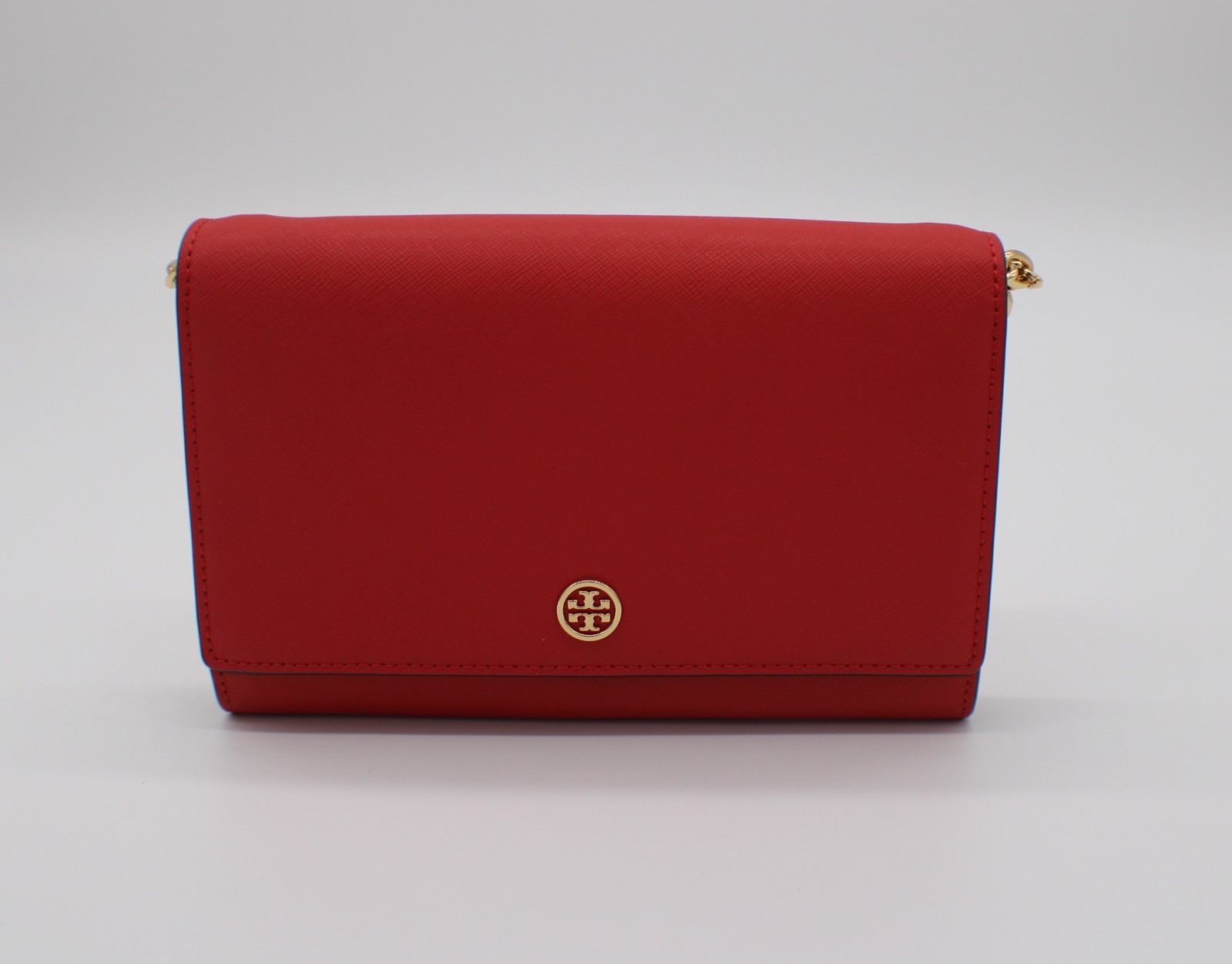 Tory Burch Robinson Chain Wallet Crossbody Bag in Poppy Orange/Cardamom