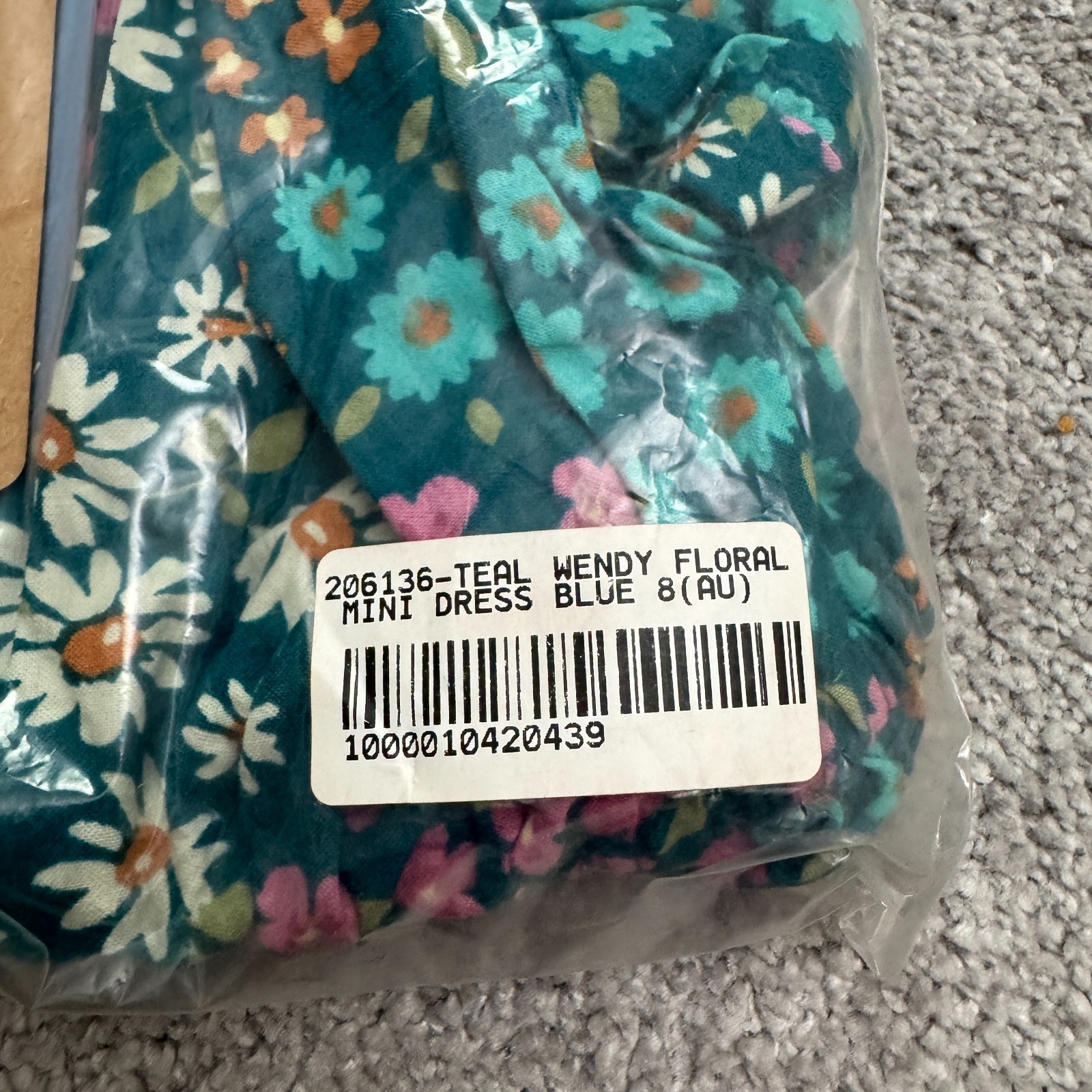 Princess Highway Teal Wendy Floral Mini Dress Womens 8 Blue Puff Sleeve Boho NWT