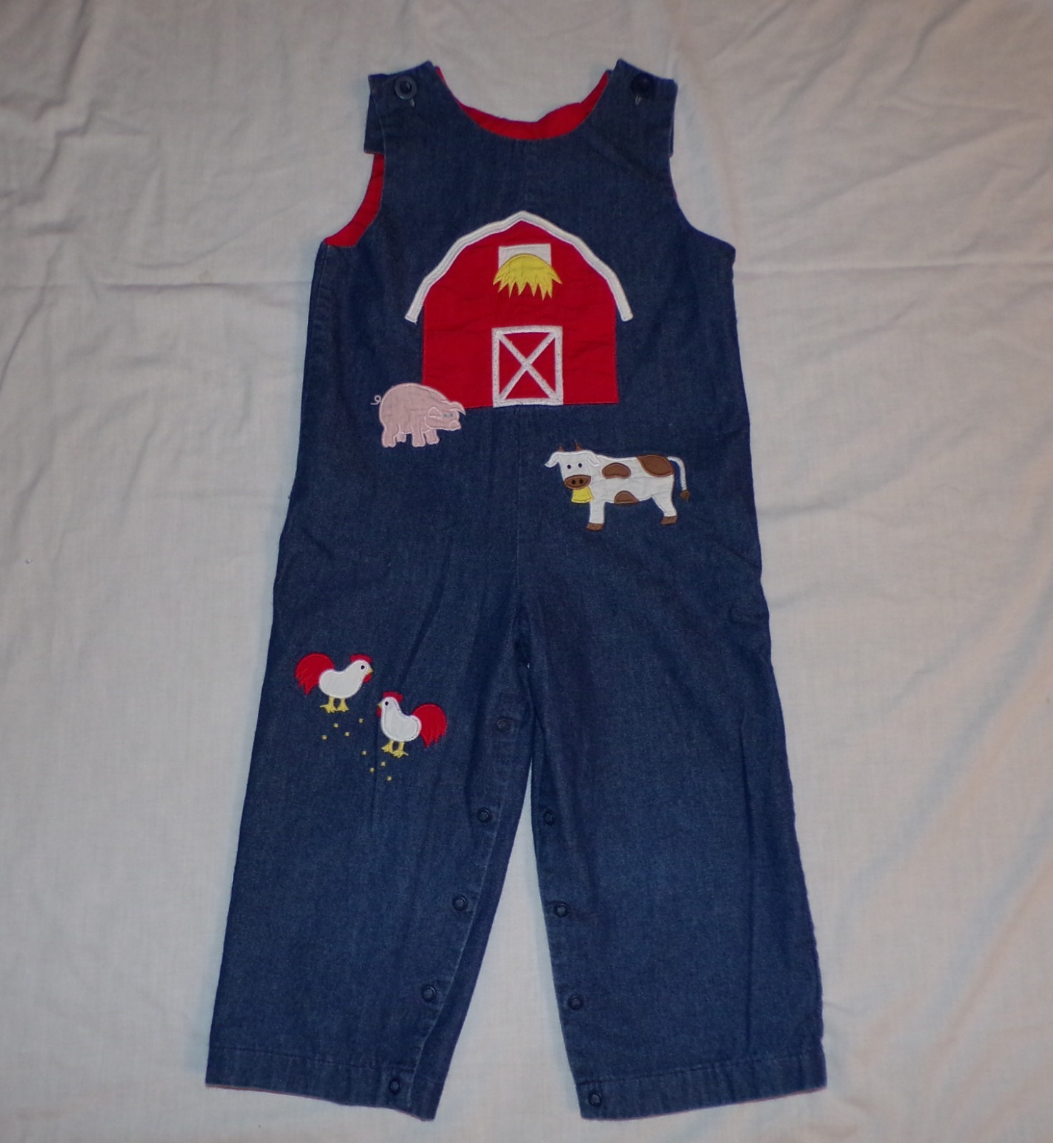 KELLYS KIDS Denim Barnyard Farm Animals Cow Pig Chickens Longall Romper Boys 4