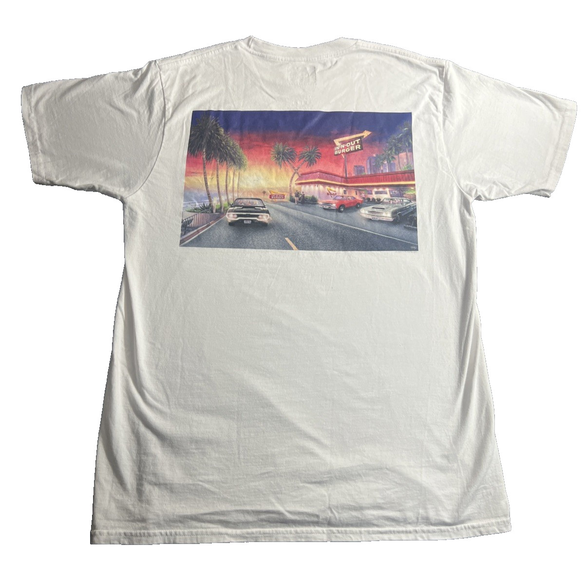 In N Out Burger WHITE T-Shirt Large Cotton 2-Sided Graphic Texas Tee