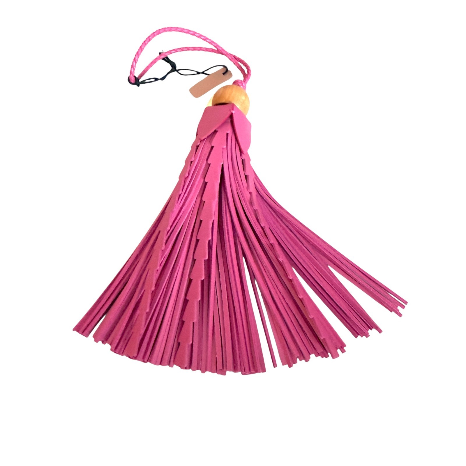 Miu Miu Bag Charm Leather Keychain NEW, Pink Tassel with wood top
