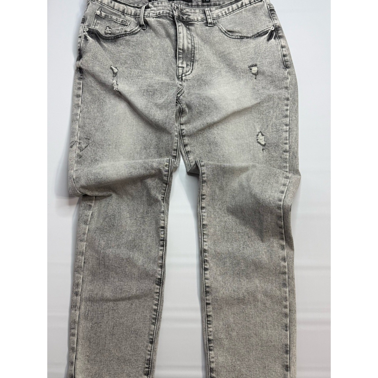 MBX Denim Men’s Distressed Grey Acid Wash Jeans 36×30 Streetwear Y2K