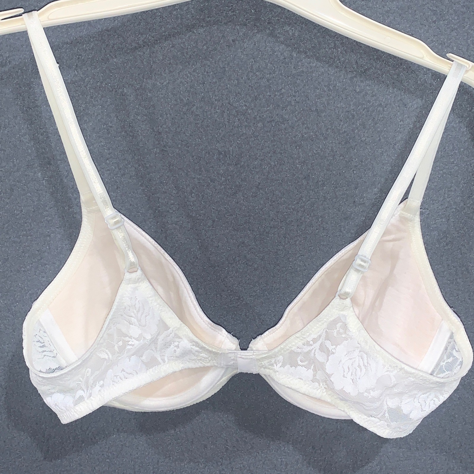 Kathy Ireland Underwire Bra Womens 36B White Lace Satin Bow Lingerie