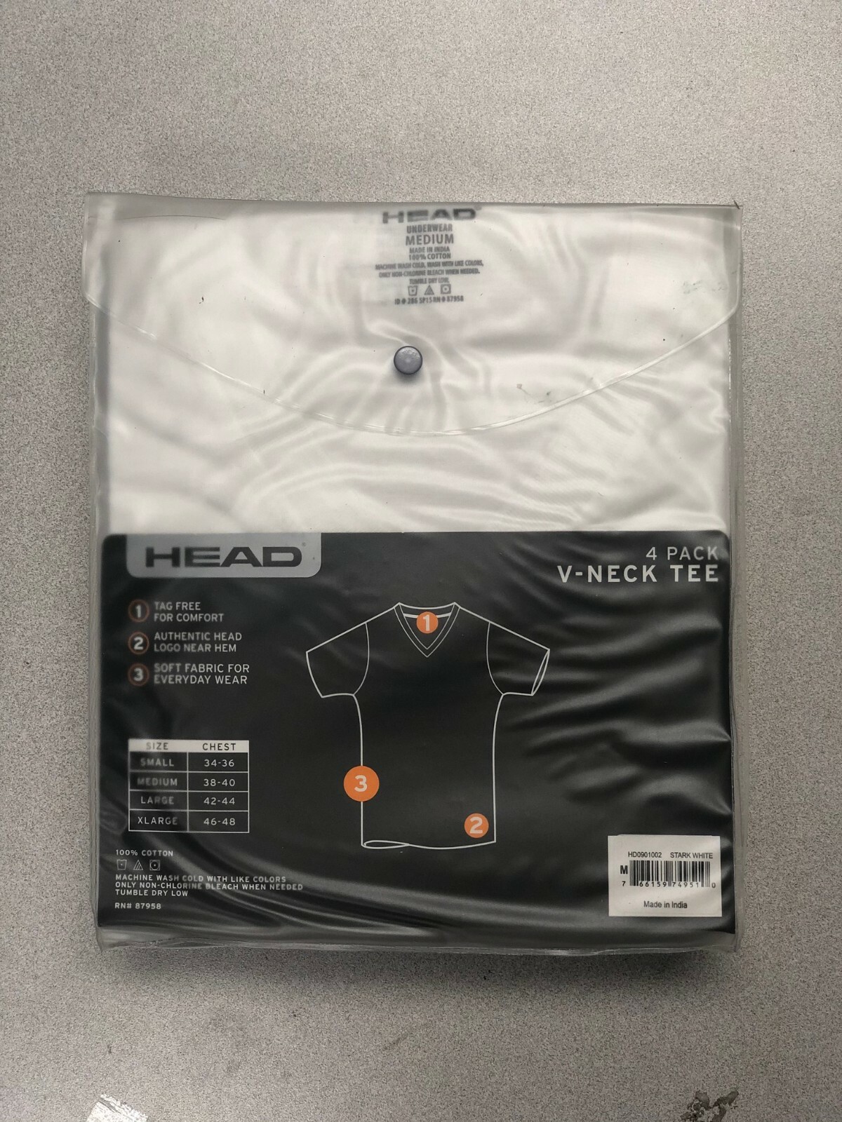 NEW*HEAD Men’s 4 Pack Classic Cotton White V-Neck T-Shirt Undershirt – Size S, M