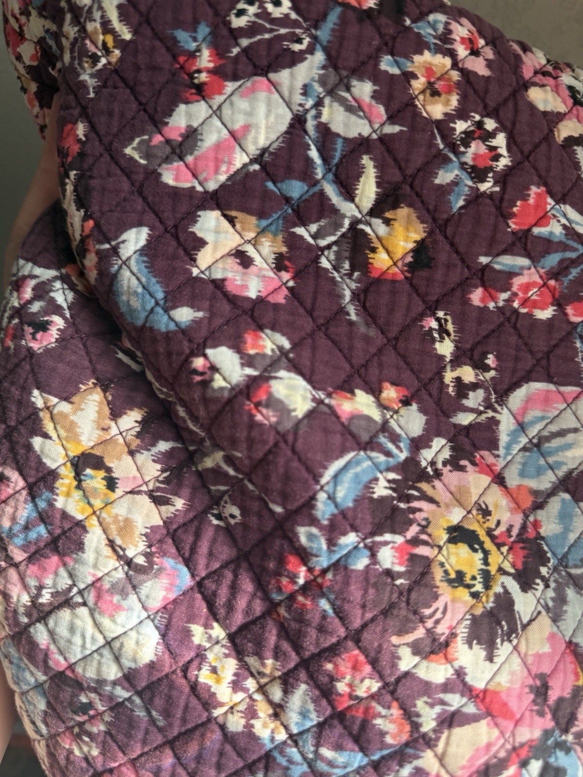 Vera Bradley Quilted Cotton Floral Plum Purple Tote Shoulder Bag Handbag Purse