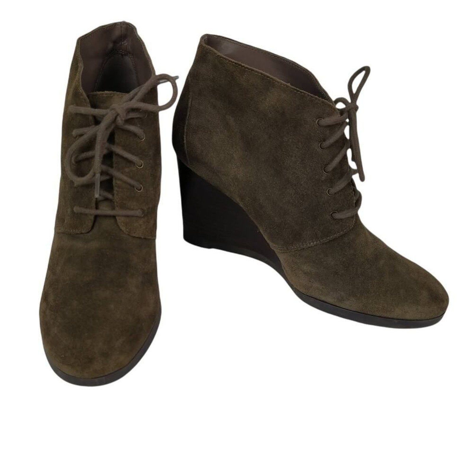 Franco Sarto Weston Ankle Booties Womens Sz 8.5 Brown Gray Suede Lace Up Wedge