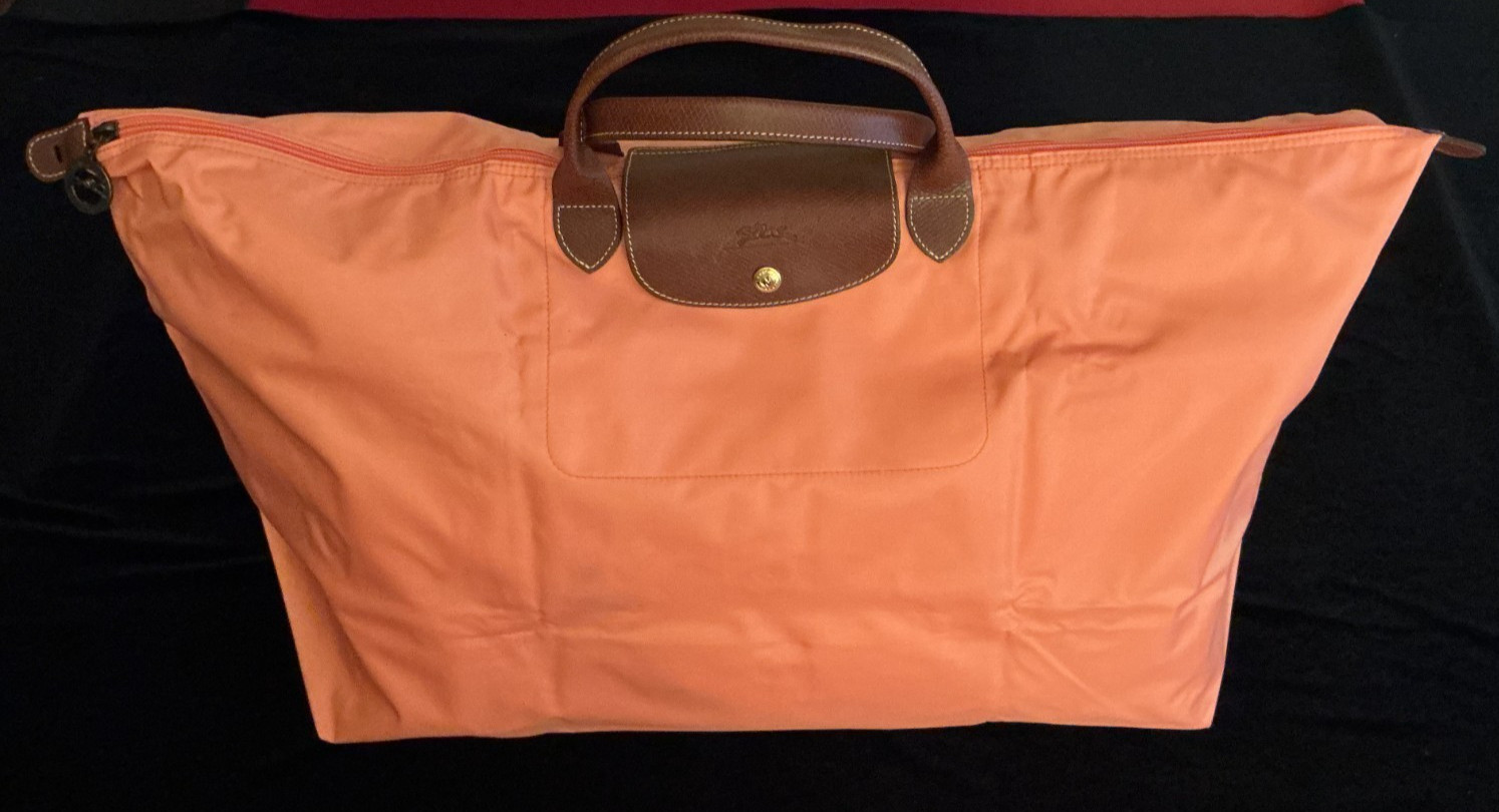 LONGCHAMP LE PLIAGE ONE XL Folding Travel Bag in Coral w/Inner Coating &Logo Zip