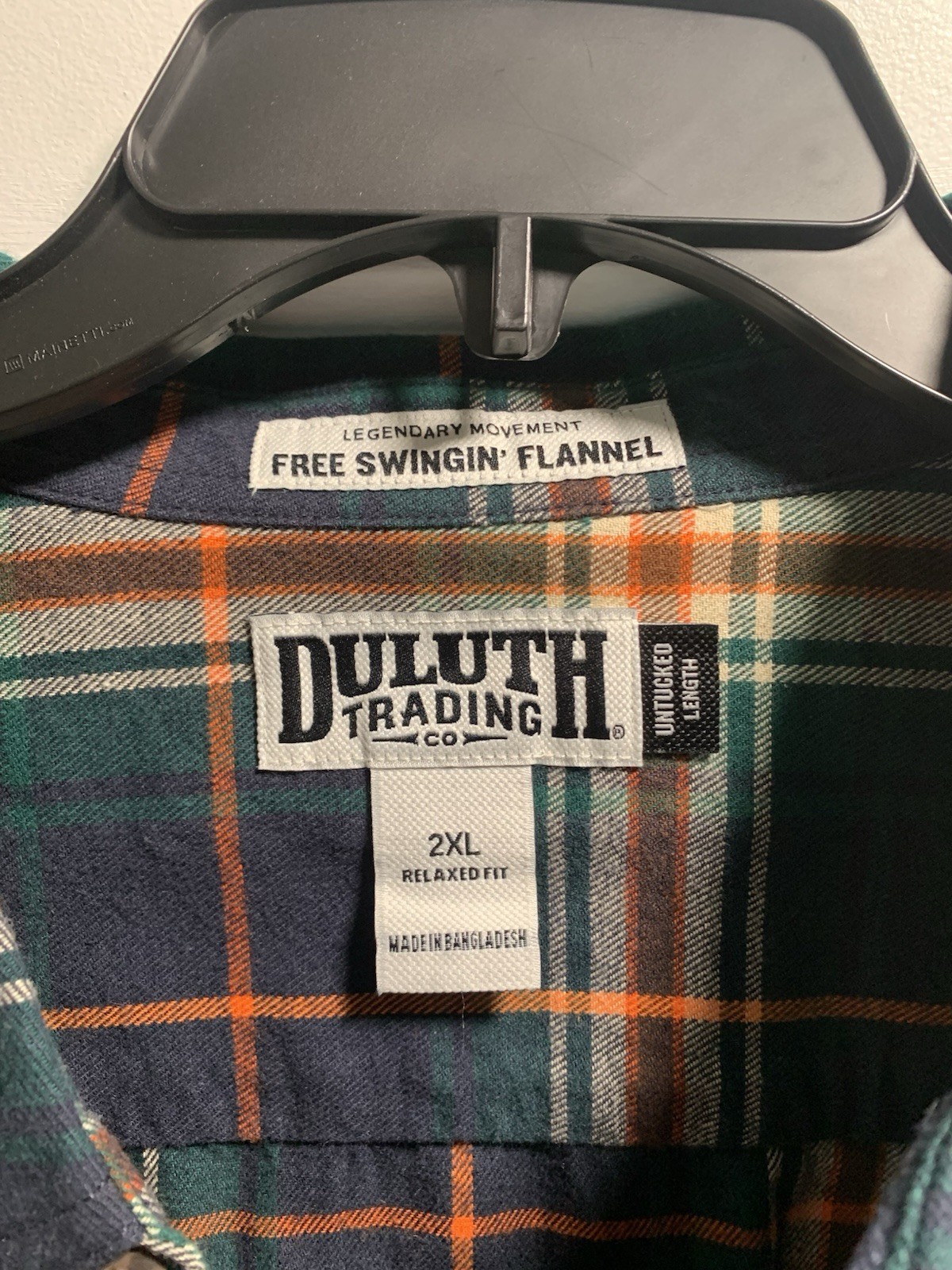 Duluth Trading Free Swinging Flannel Shirt Mens 2XL Green Plaid Relaxed Fit