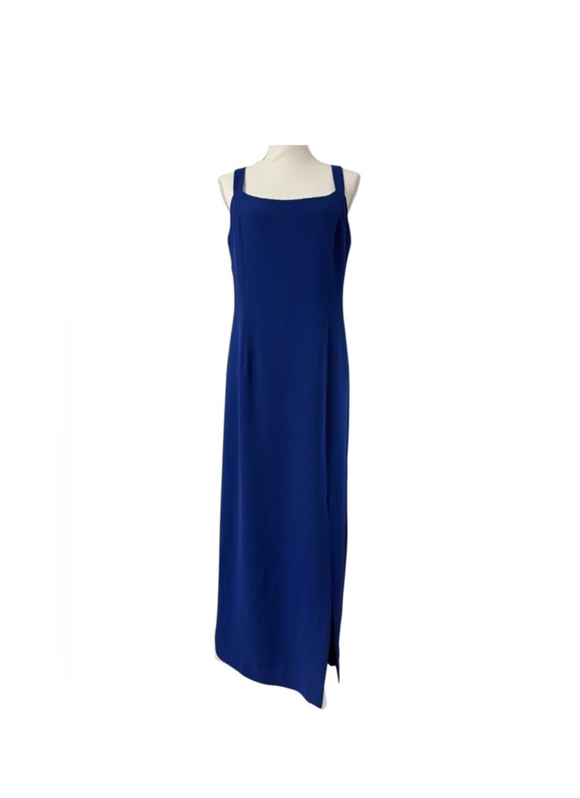 J.R. Nites by Caliendo Blue Maxi Dress Square Neck Lined Side Slit Zip 12