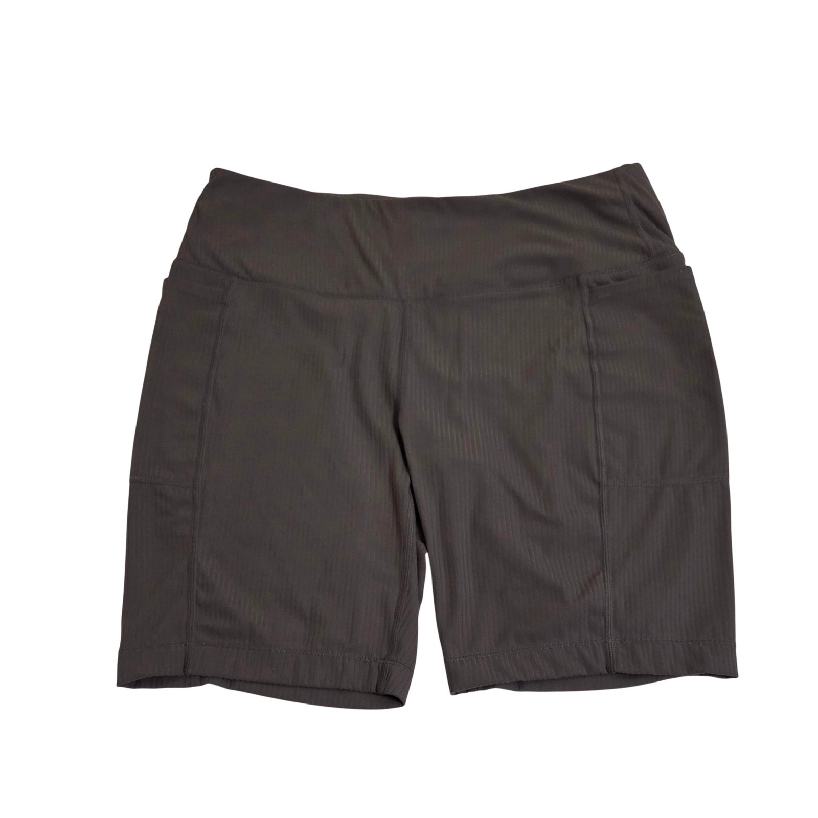 Mondetta Performance Luxury Ribbed Biker Shorts Brown High Waist Pockets Size L