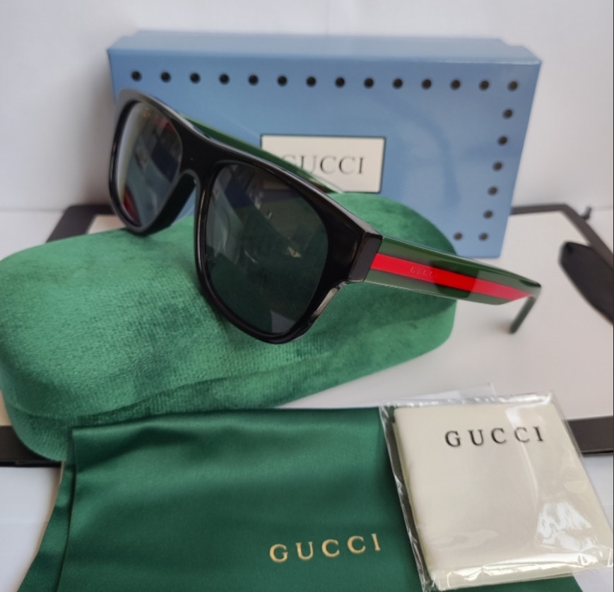 Authentic Gucci GG0340S BLACK FRONT BLACK/GREEN/RED STRIPE Gray LENS Sunglasses