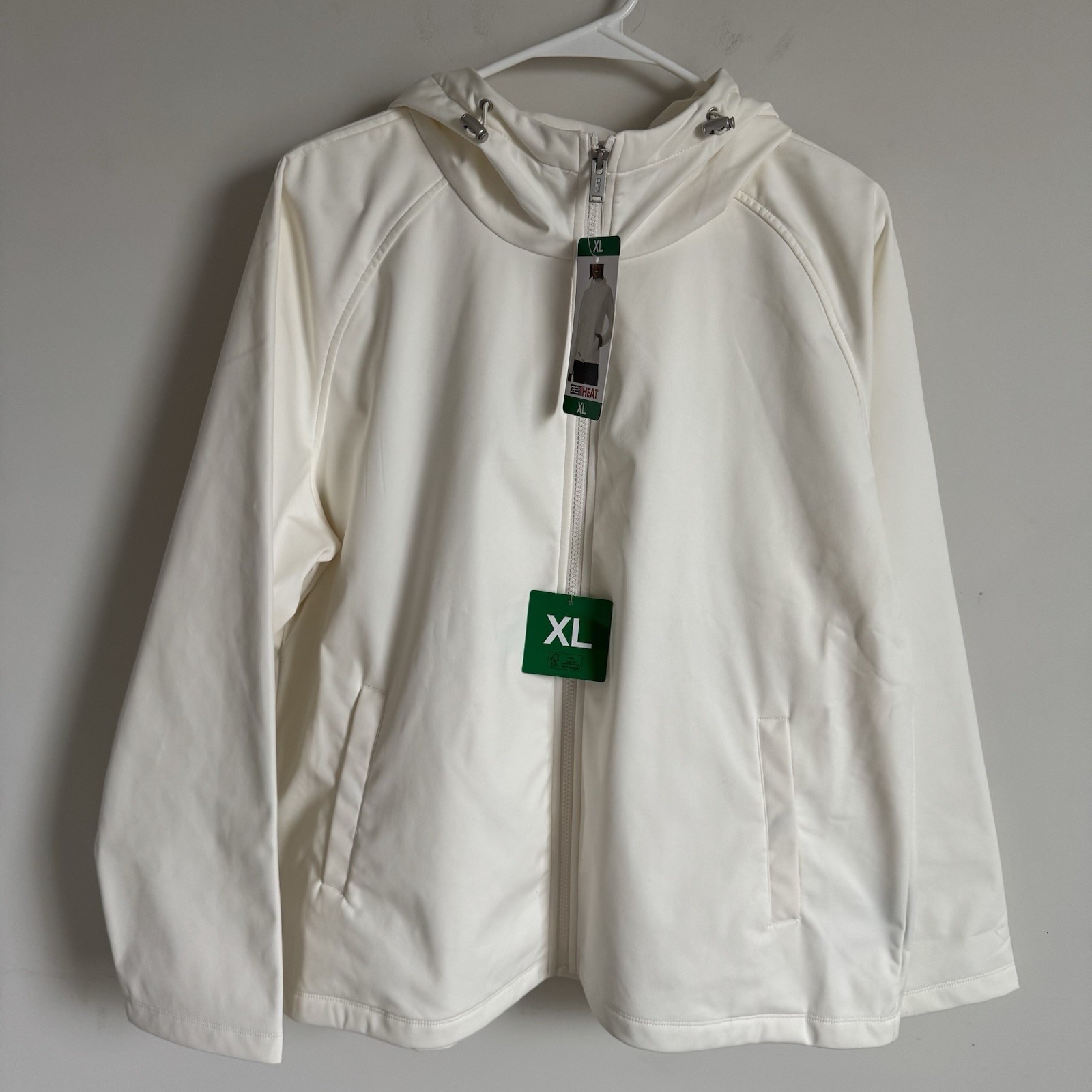 32° Heat Women’s XL Cream Hooded Full Zip Jacket Fleece Lined Soft Shell NWT