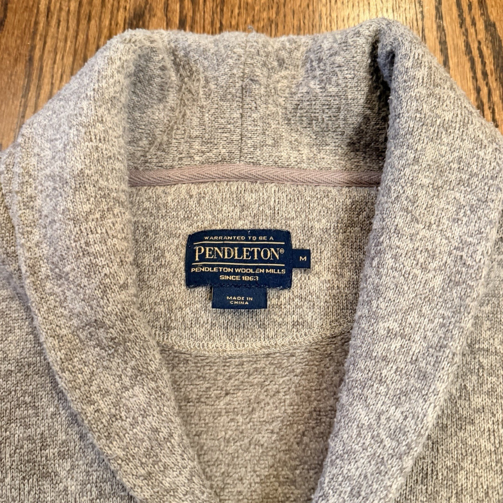 Pendleton Shawl Collar Cardigan Sweater Elbow Patches Medium Oatmeal Tan Grandpa