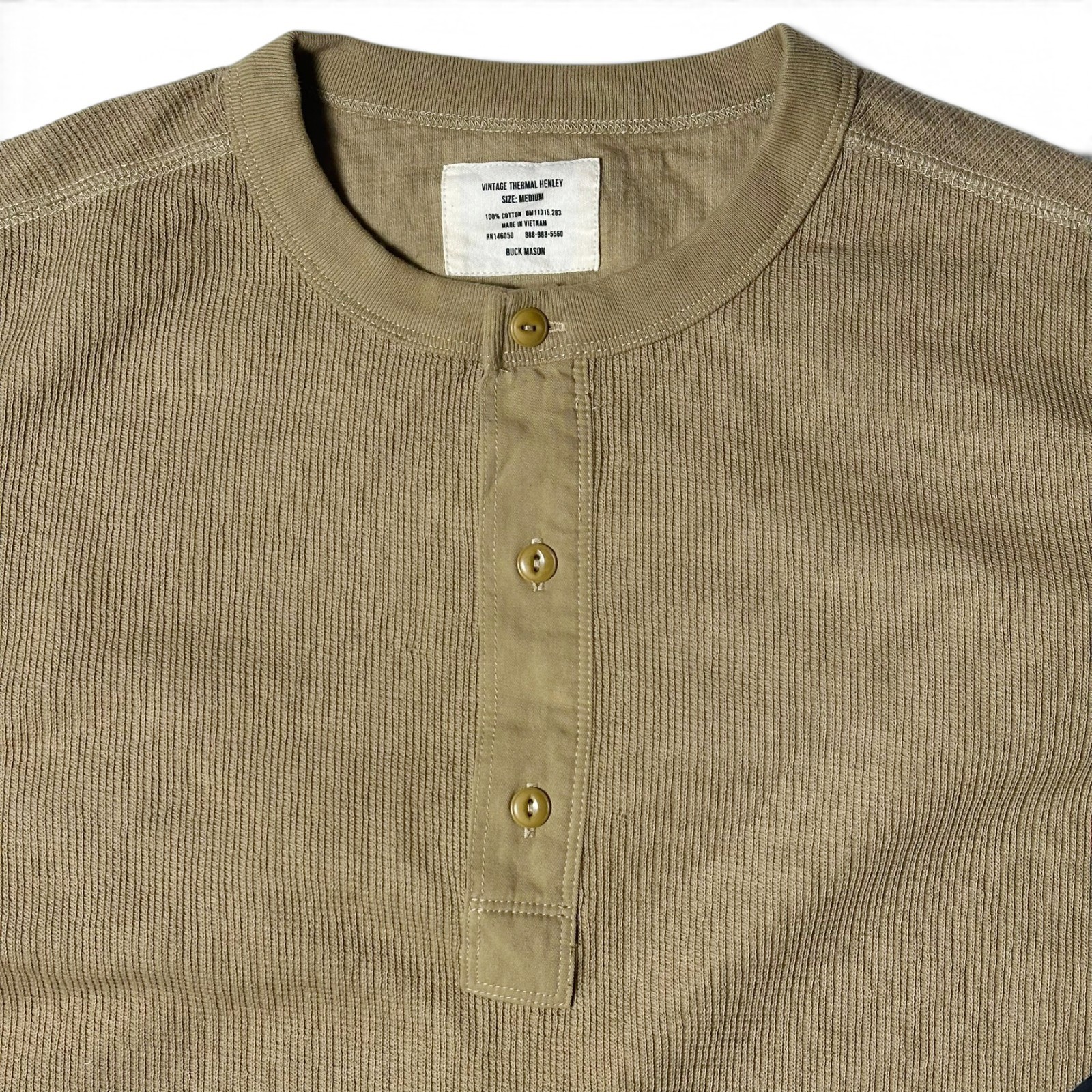 Buck Mason Vintage Thermal Henley Mens Size M Sandstone Waffle Knit NWT