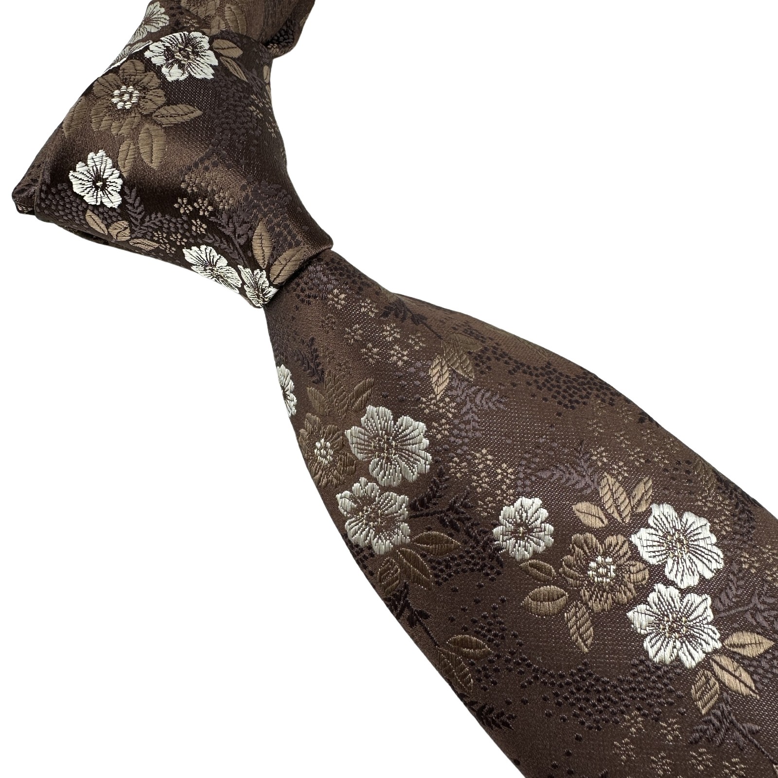 New Florals Brown White 100% Silk Men’s Tie Fashion Necktie 3.15”(8cm)