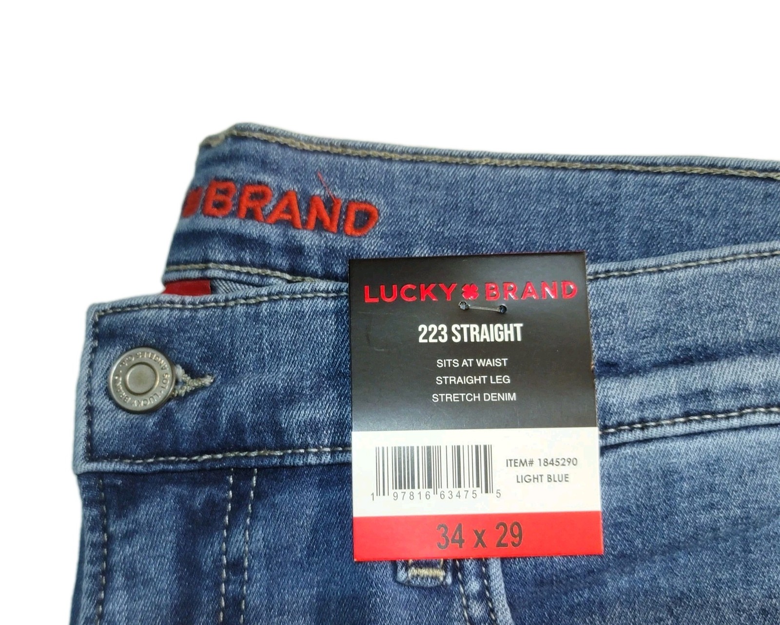 Lucky Brand Mens 223 Straight Stretch 34×29 Classic 5-Pocket Denim Jeans Lt Blue