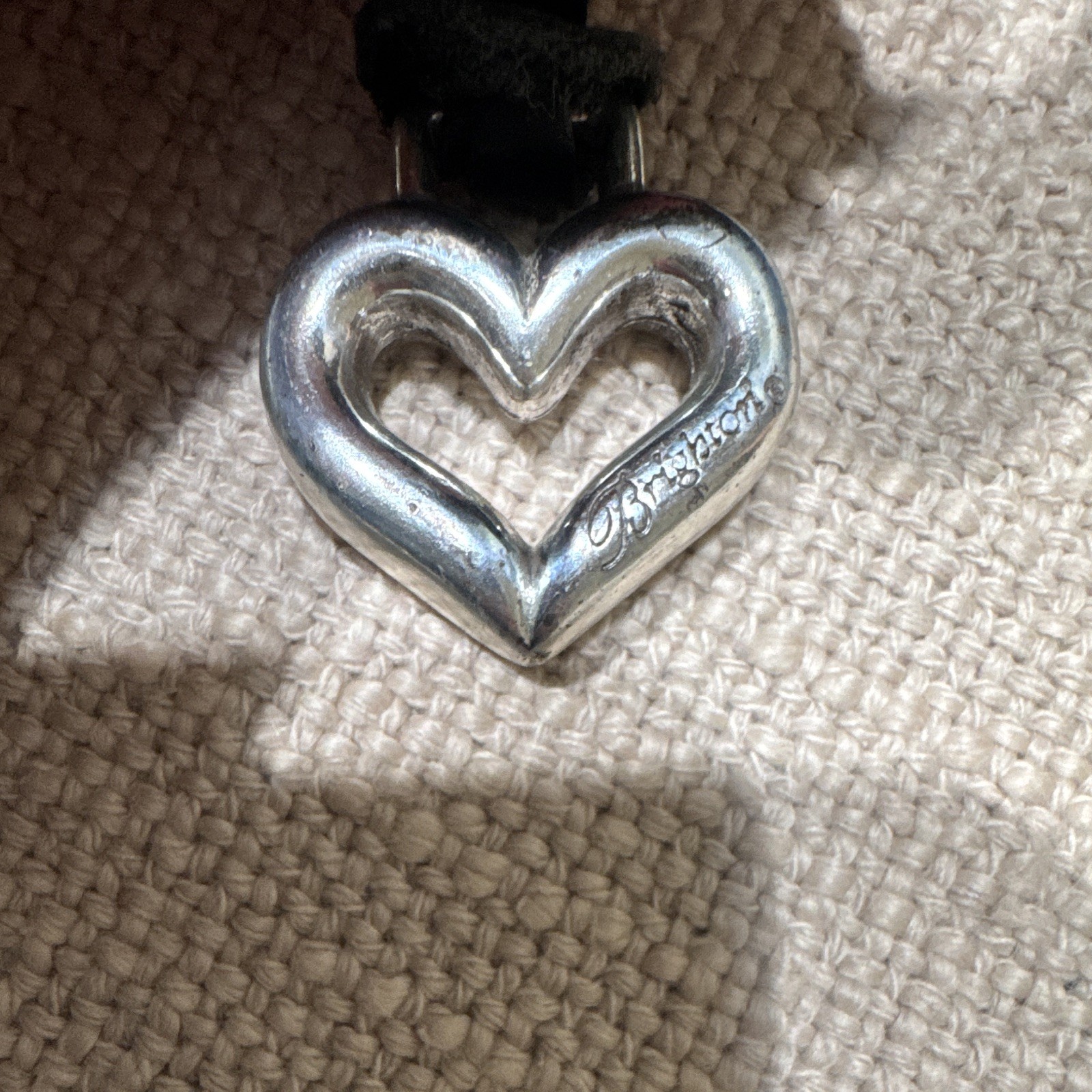 Brighton Black Croc Embossed Satchel Zip Double Handles Silver Heart Charm