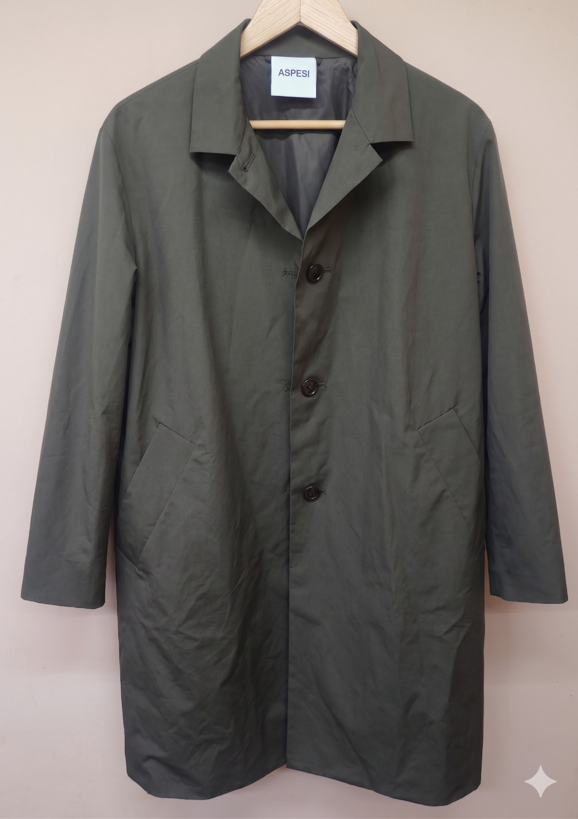 ASPESI Men’s Mac Trench Coat Rain Jacket Oversized Car Coat Brown Size L Vtg