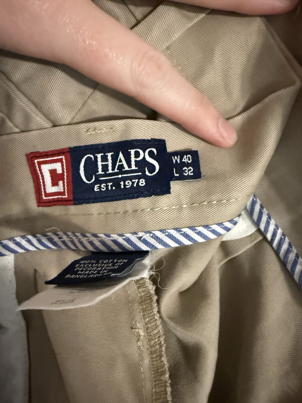Chaps Men’s Beige Pleated Chino Pants 40W Classic Fit Straight Leg Cotton