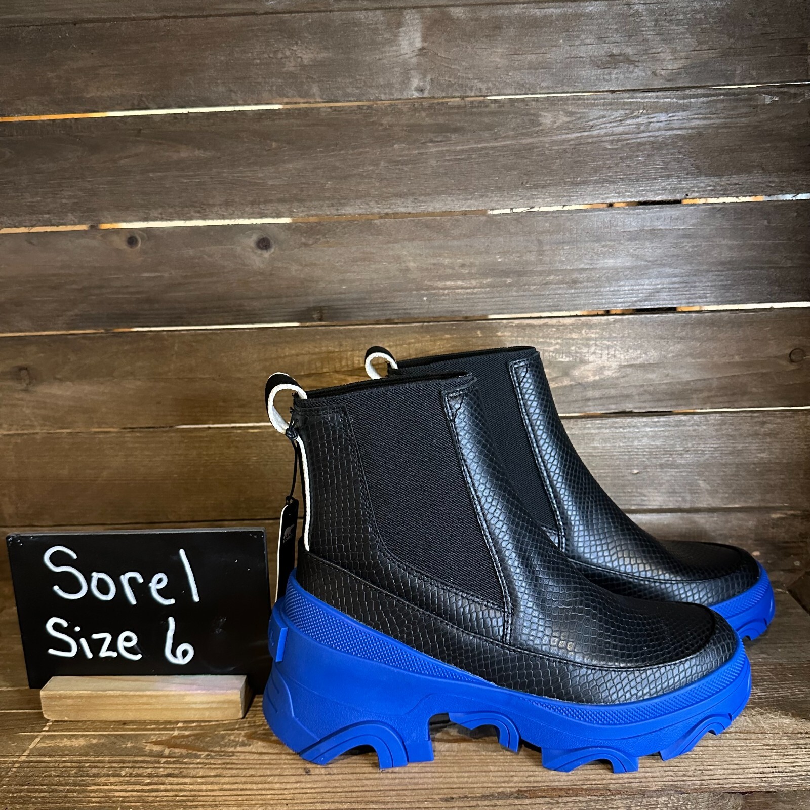 New Women Sorel Brex Chelsea Black Leather Mid Waterproof Ankle Boots Size 6 M