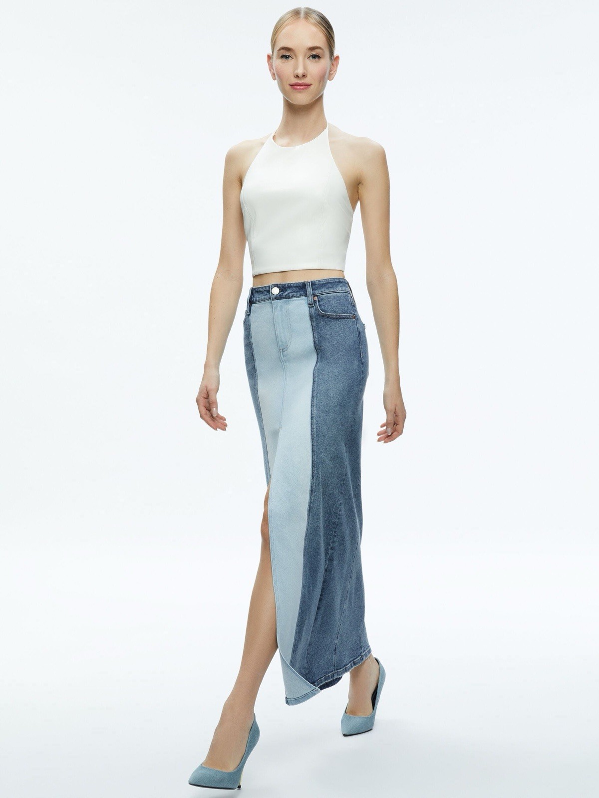 Alice + Olivia Rye Denim Two Tone Maxi Skirt/Size 25
