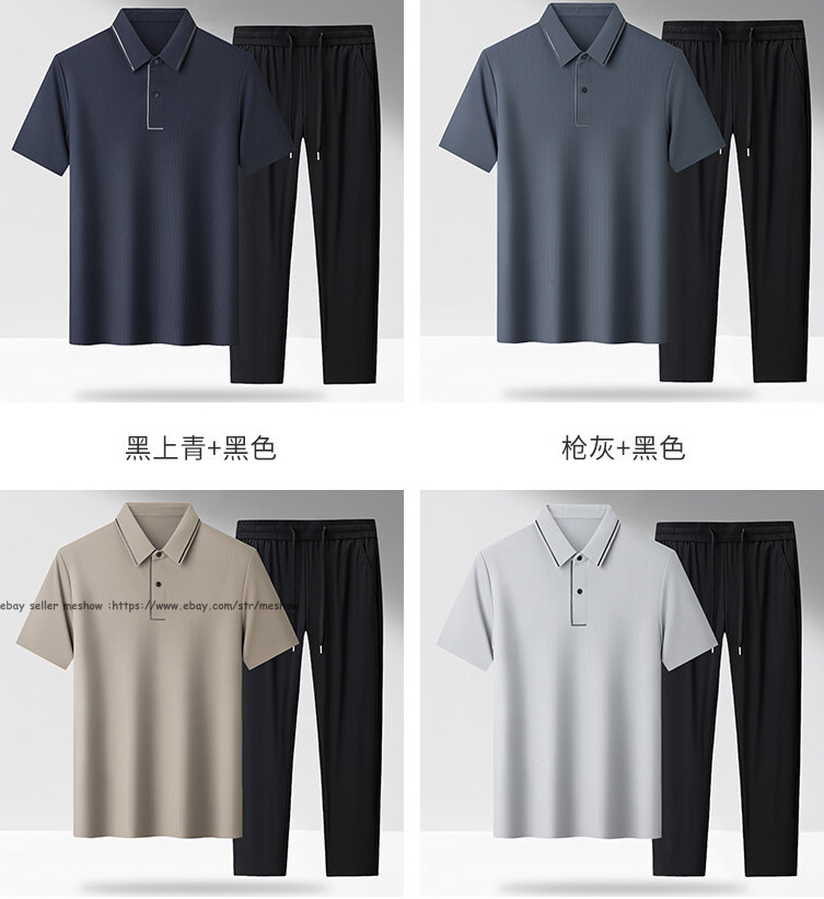 Summer Men 2pcs Shirts and Pants sets Middle aged dad Casual Fashion Beach sets
