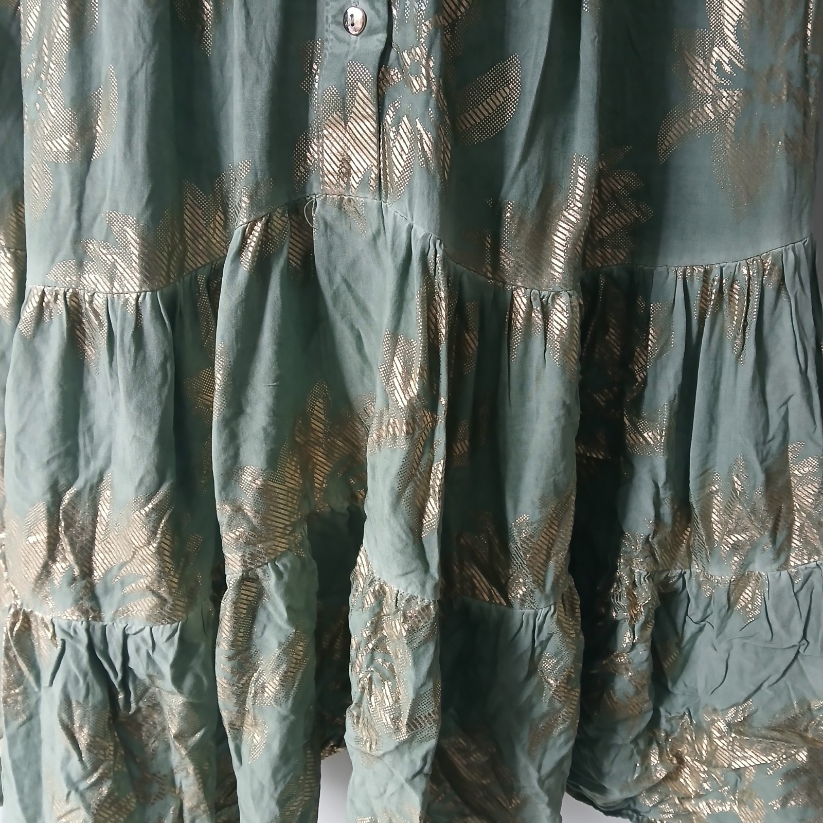 Jolie Moi Metallic Tiered Mint Green Floral Dress Boho Festival Whimsy Bell L
