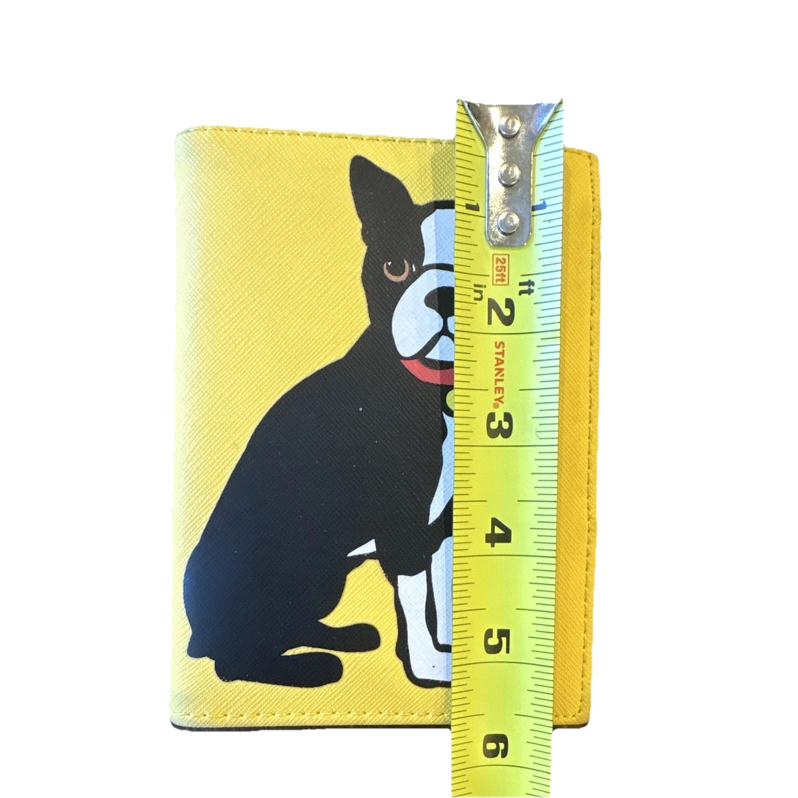 Marc Tetro Yellow Boston Terrier Faux Leather ID/Document Holder 5 1/2 x 4 in