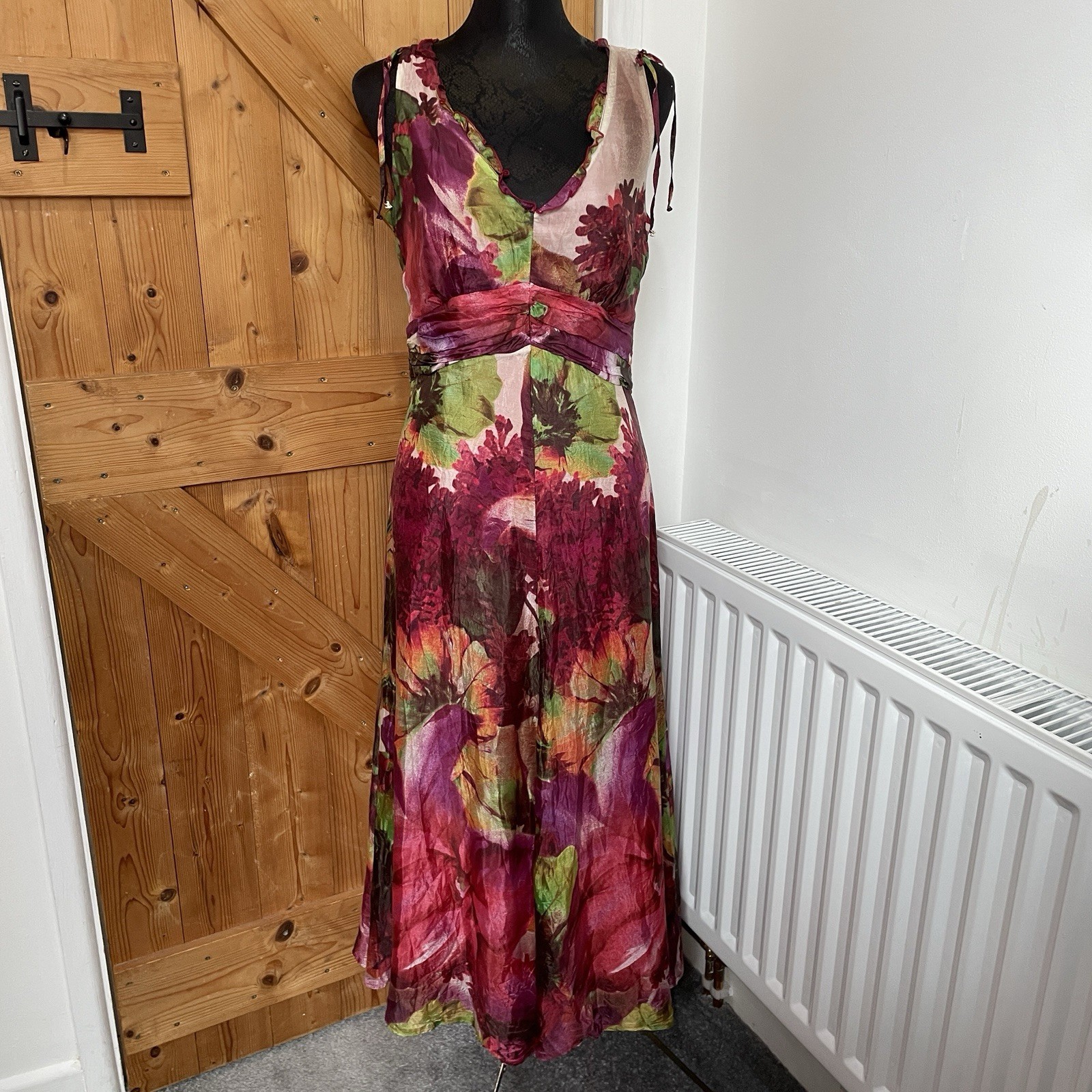 Silk Floral Maxi Dress APANAGE Sleeveless UK10 Slip Dress Wedding V Neck Whimsy