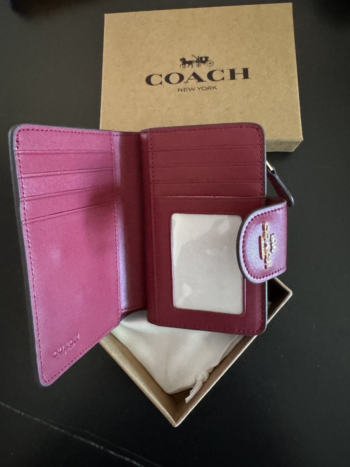 NEW Coach Med Corner Zip Wallet Clutch CZ342 Brown Signature Canvas Cherry Print