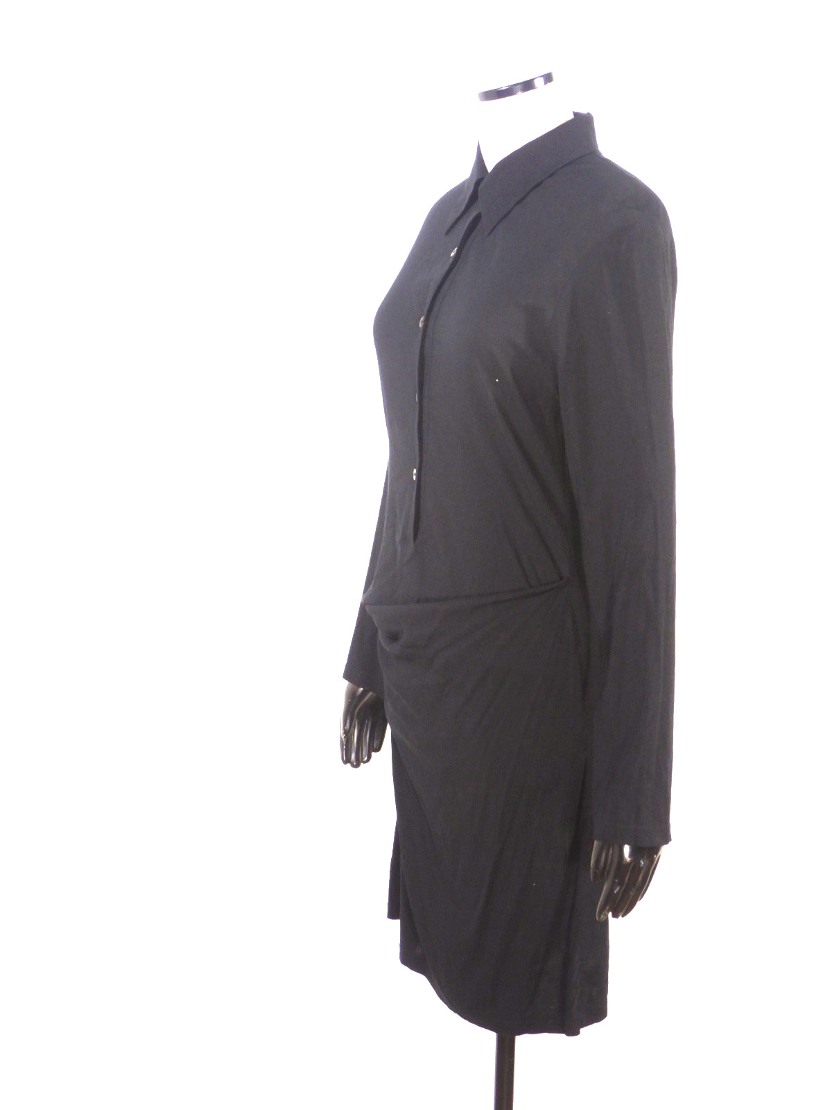 Ann Demeulemeester hip drape black long sleeve rayon shirtdress Size 38