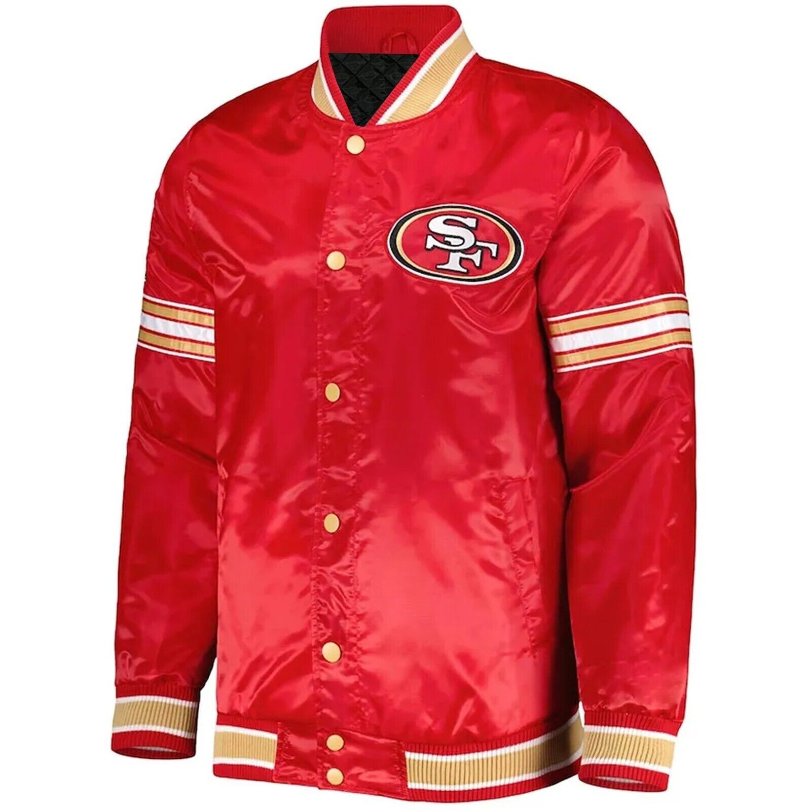 Men’s SF 49ers Varsity Red Satin Midfield Bomber Style Letterman League Jacket