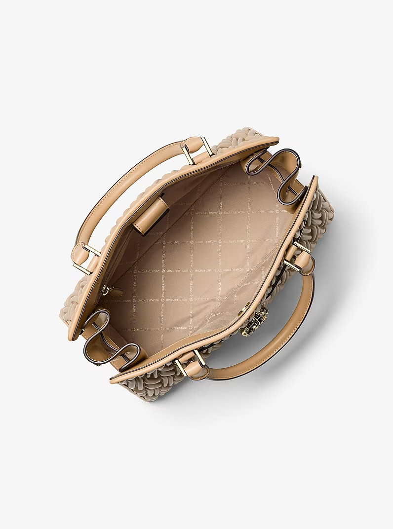 Michael Kors Hamilton Medium Matelassé Satchel Bag Camel Gold Tone