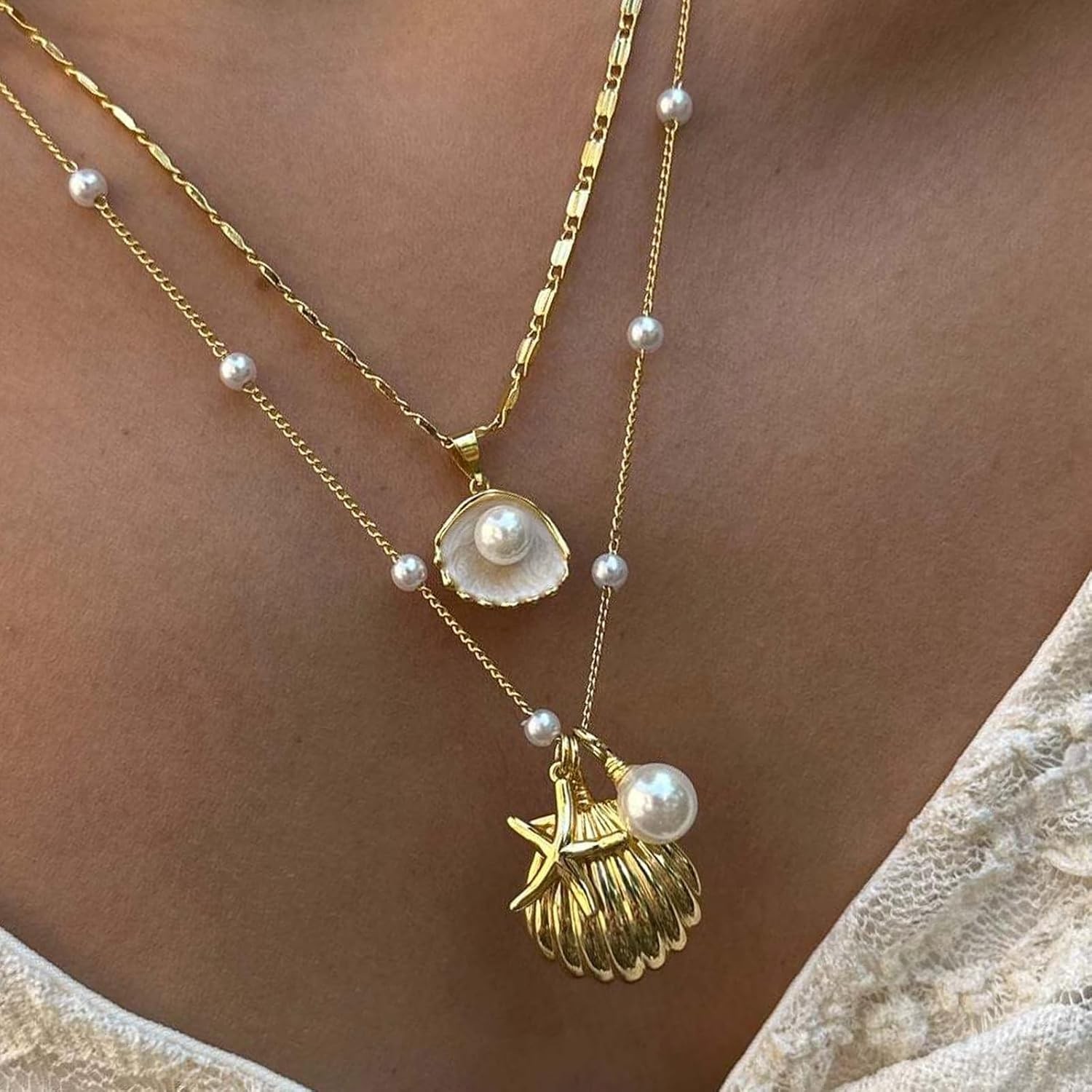 HUASAI Shell Necklaces for Women Starfish A5:starfish shell charm necklace