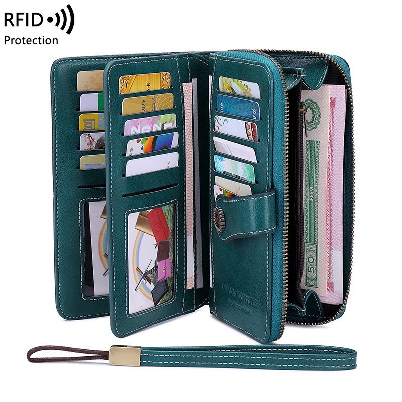 100 % Genuine Leather with RFID Blocking Women’s Wallet, Large Capacity Clutch P