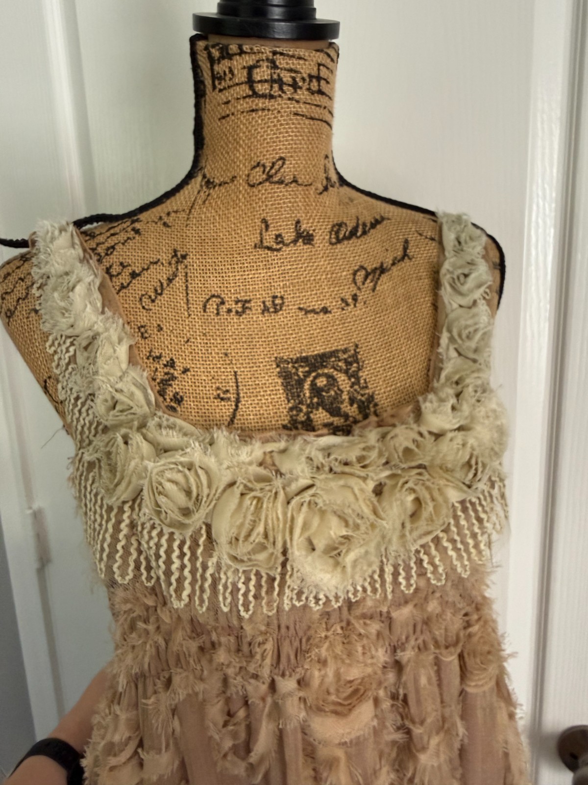 Pretty Angel Shift Dress Floral Boho Babydoll Smocked Lined Tattered Silk L