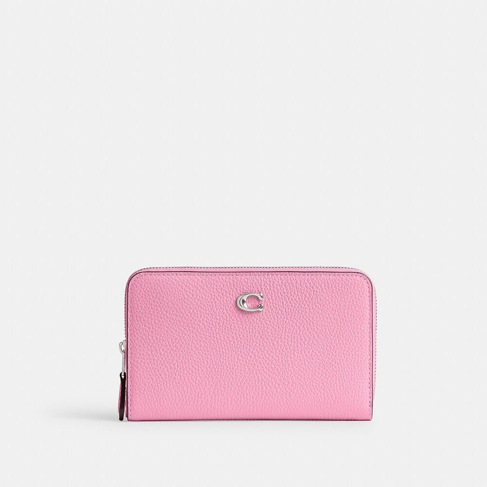 Coach Essential Medium Zip Around Wallet CR546 IN Silver/Vivid Pink