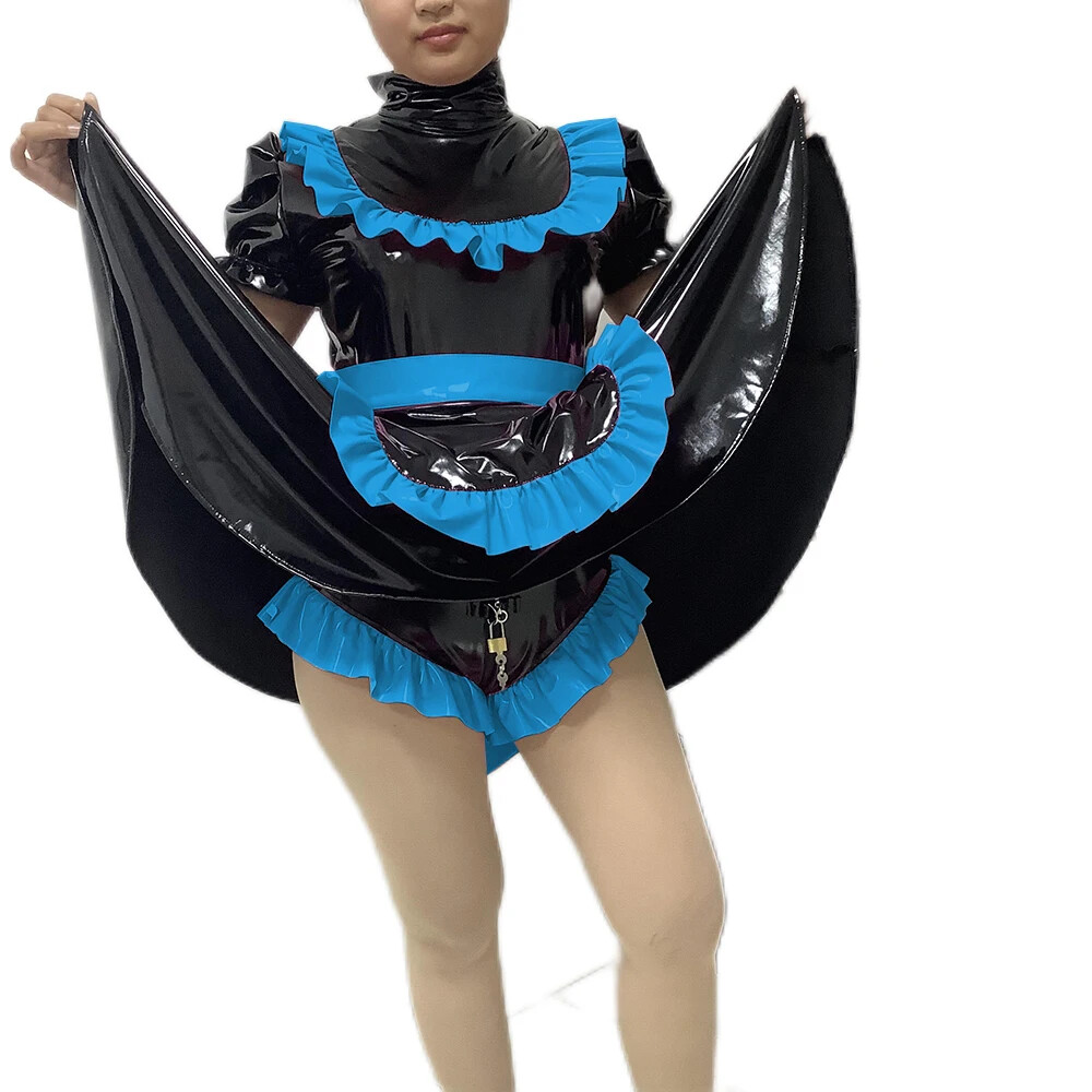 Plus Size Lockable SISSY Dress PVC Maid Costumes Uniform Apron Tailor-made