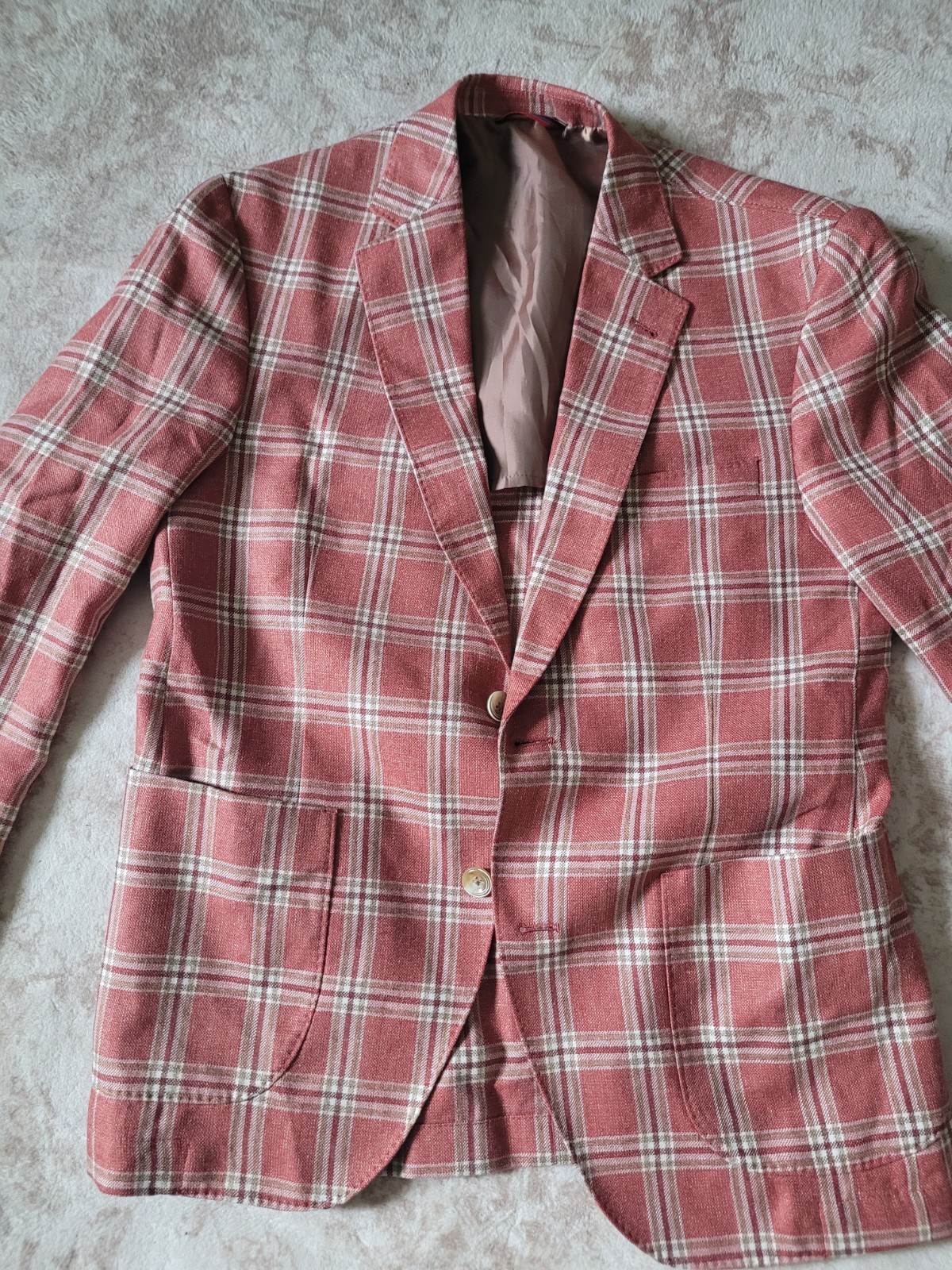 Kroons 38S Plaid Tweed Silk Linen Wool 2-Button Sport Coat Pink White