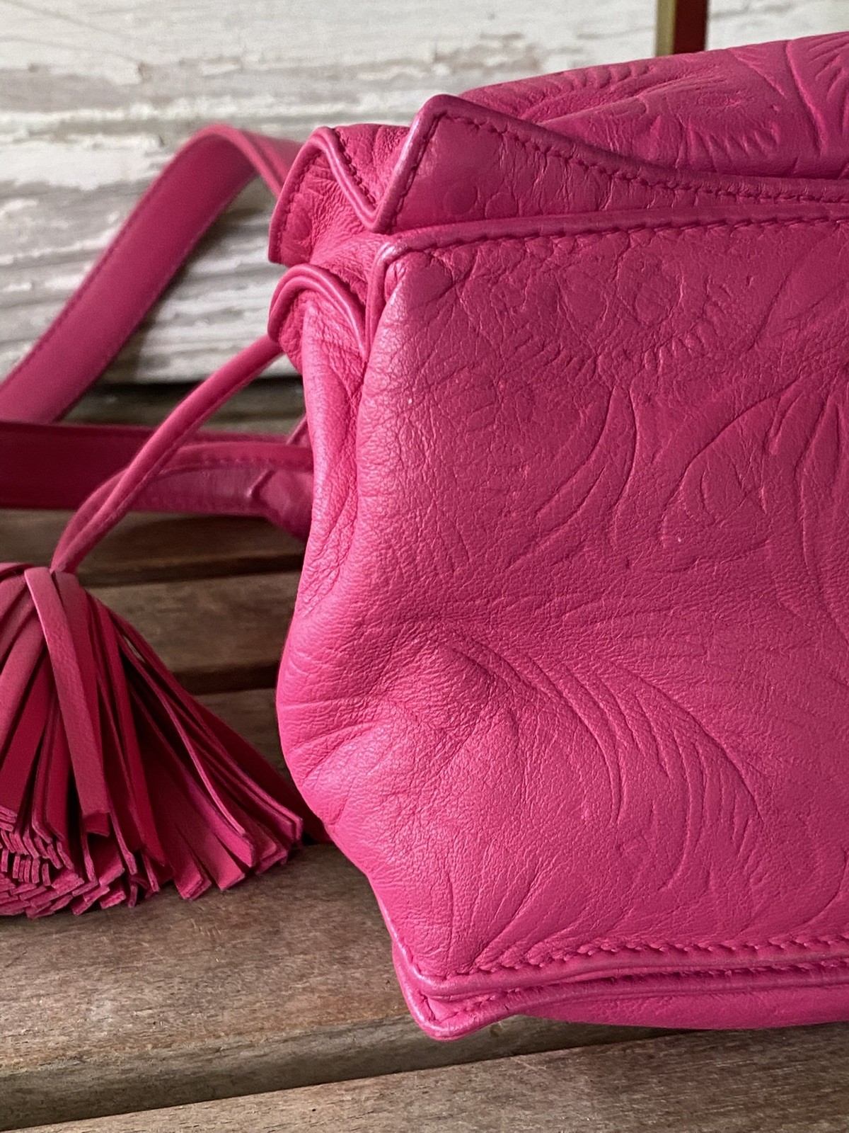 Loewe Flamenco Tassel Crossbody & Shoulder Bag Hot Pink Embossed Floral Lambskin