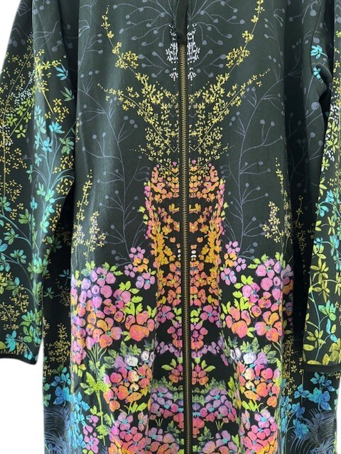 Johnny Was Magic Garden Long Hoodie Coat Cotton Floral Zip Jacket Navy Blue NEW