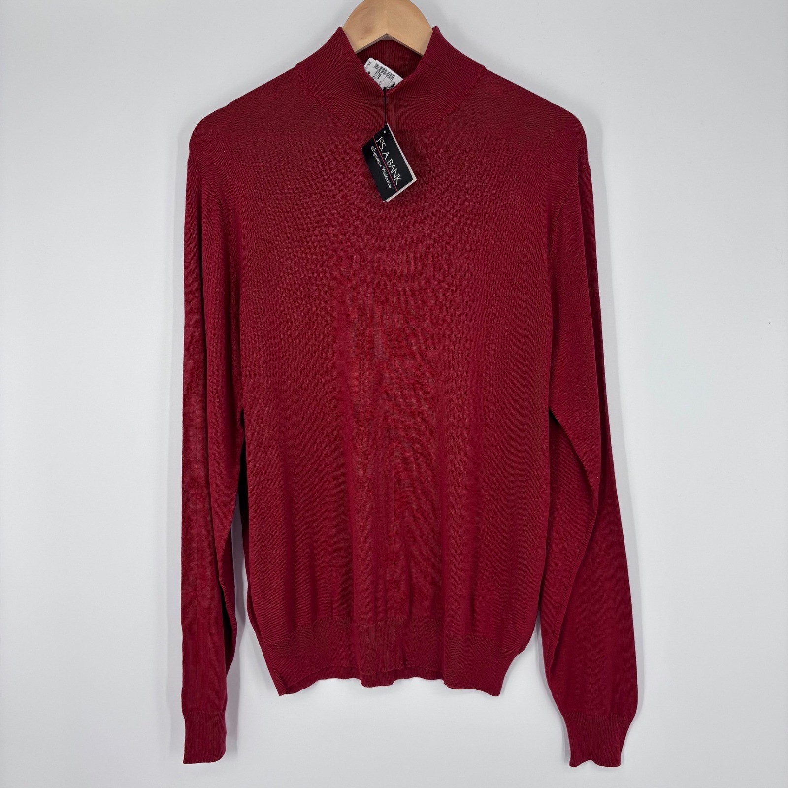 Jos A Bank Mock Neck Sweater Mens M Rust Red 100% Silk Signature Collection NEW