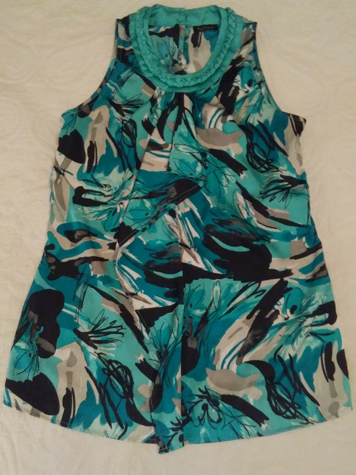Nue Options Sleeveless Neck cover Classy Blouse Top Size See pic Shirt Sea Blue
