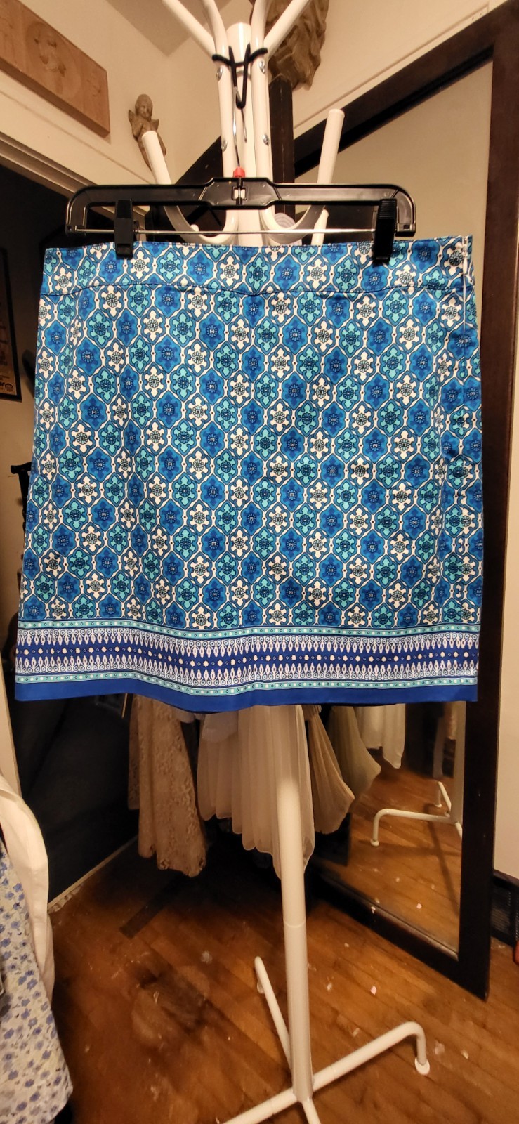 Talbots Petite NWT $79 Shades of Blue & White Moroccan Print Short Skirt 14P
