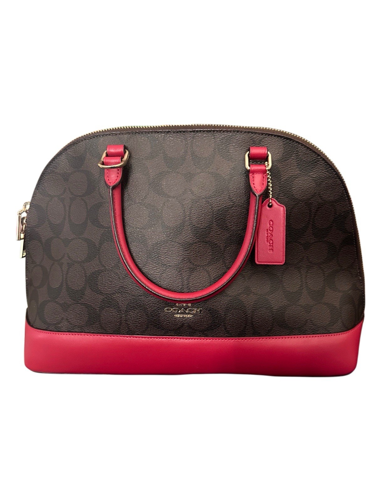 Coach Sierra Satchel Dome Bag Crossbody Bag Signature Brown Leather Red Trim