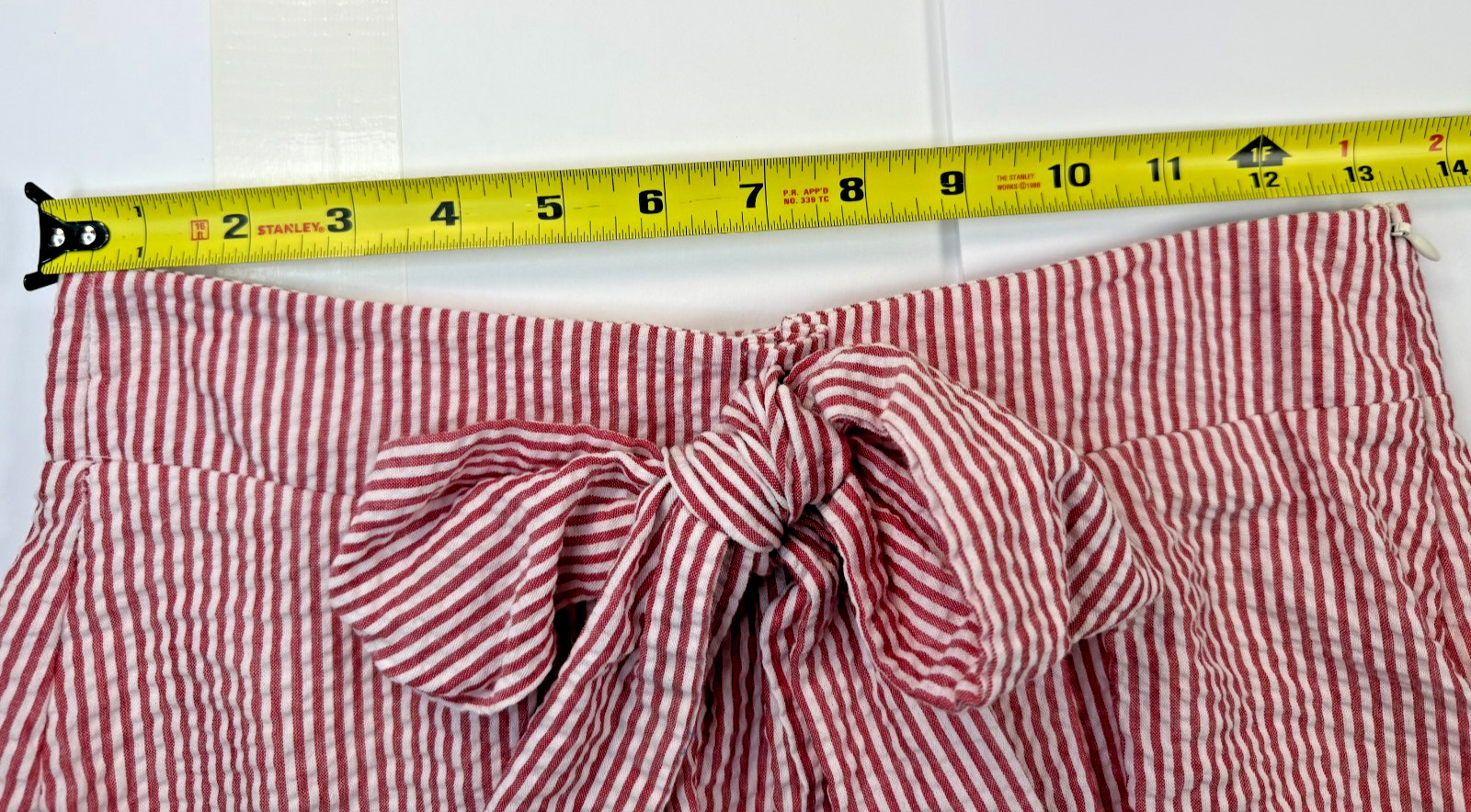 Ty Alexander’s Red White Seersucker Pinstripe Bow Mini Skirt Women’s Made In USA