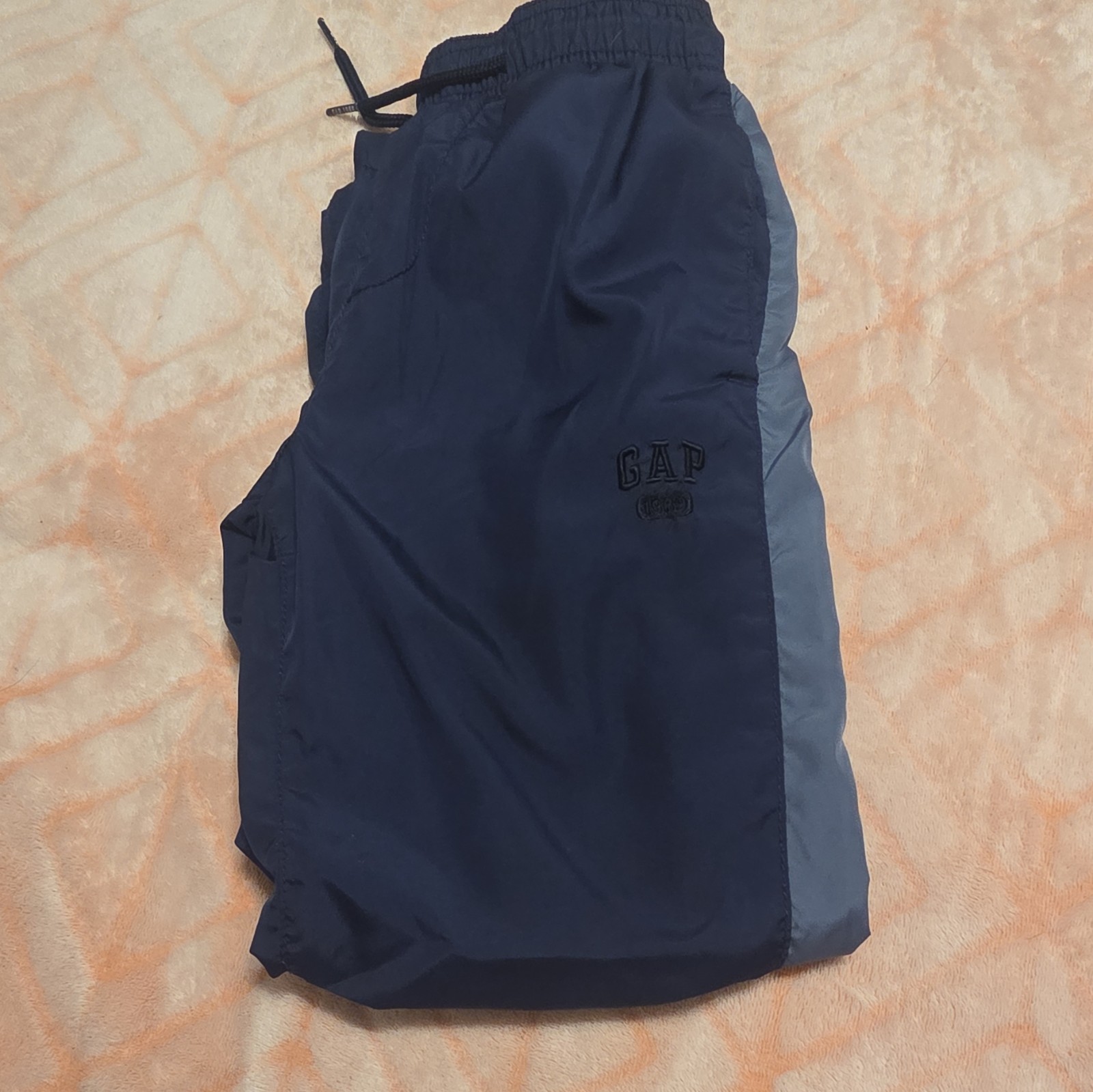 GapKids Boys Track Pants M (8) Regular Blue/Gray Stripe Drawstring Zip Pockets
